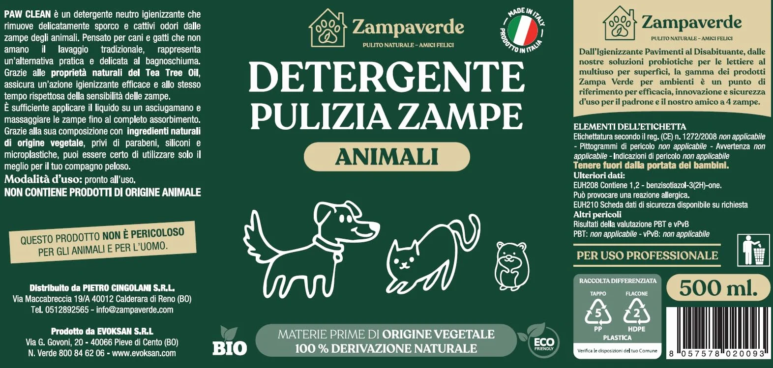 ZampaVerde Detersivo Tessuti Cani Gatti Igienizzante Zampe Bio 2pz
