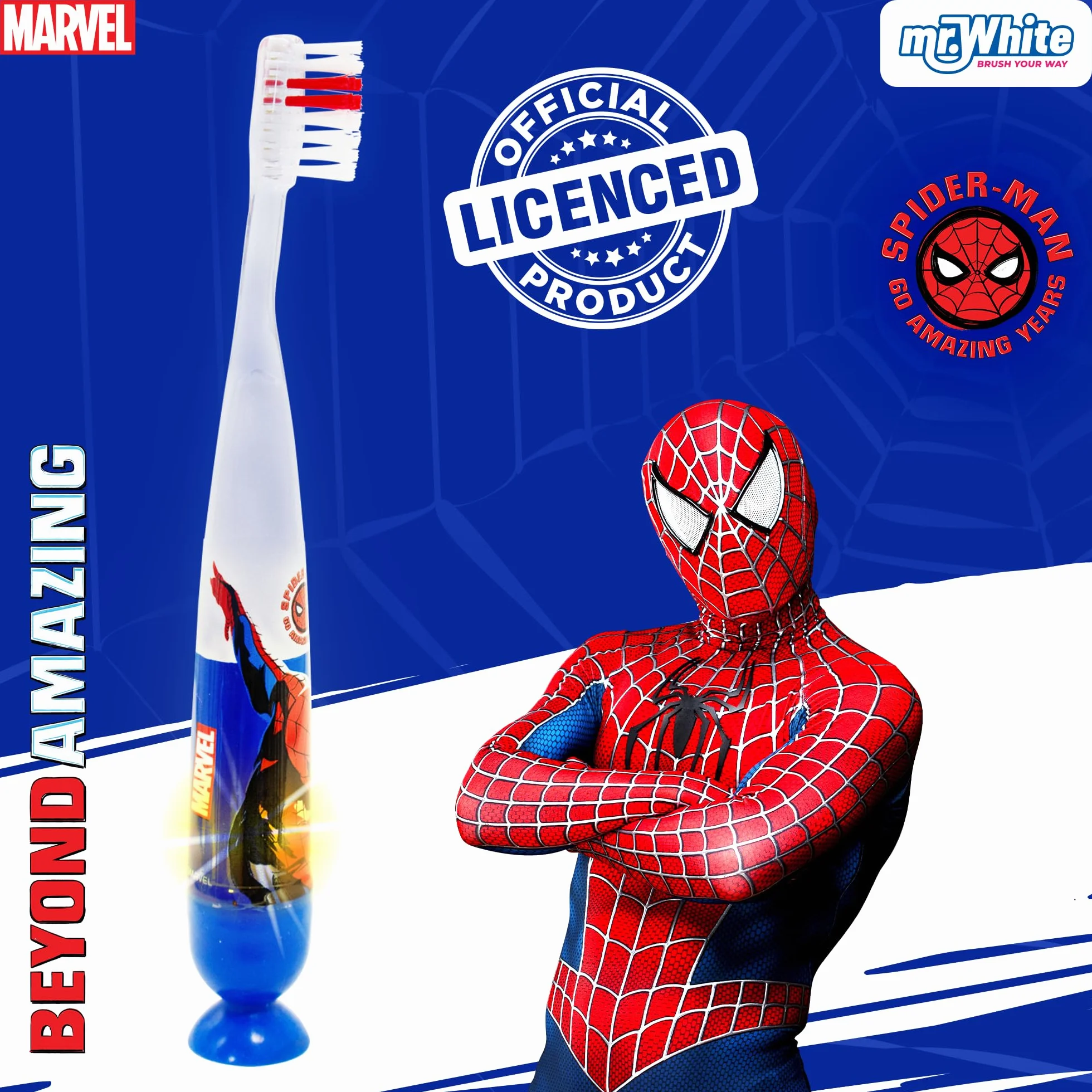 Mr. White Spiderman Spazzolino Luminoso da Denti Alimentato a Batteria
