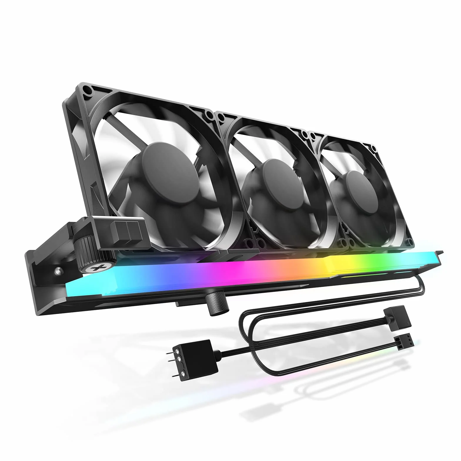 AsiaHorse Ventola per case PC PWM da 80 mm per scheda grafica per computer con supporto per scheda grafica, Ventola GPU ARGB 5V 3PIN con controllo Aura Sync della scheda madre fino a 3000 RPM, Nero