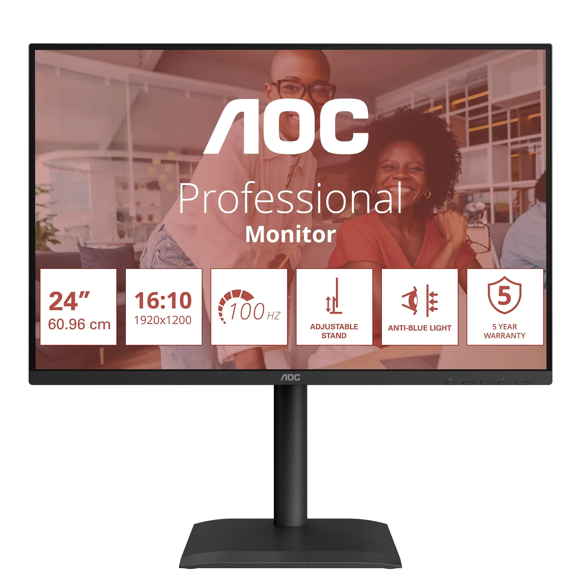 AOC Monitor X24E4U da 24 pollici WUXGA 100 Hz, pannello IPS, GtG 4 ms, sincronizzazione adattiva, modalità HDR, regolazione dell'altezza, altoparlanti, (1920 x 1200 HDMI 1x 1.4 DP 1x1.4 Hub USB) Nero