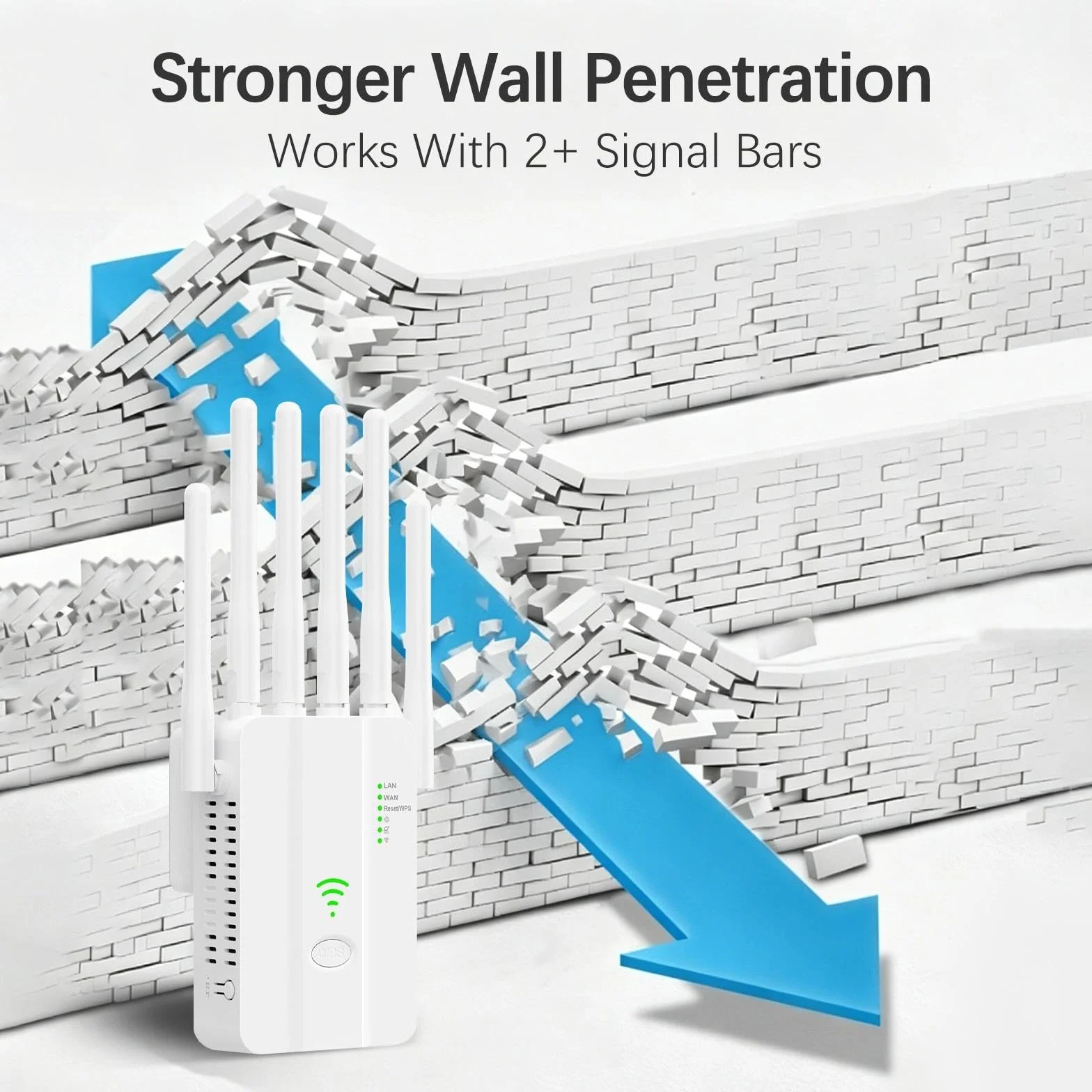 Amplificatore WiFi 300 Mbps per Casa, Ripetitore Segnale WiFi 2.4GHz con 6 Antenne ad Alto Guadagno, Porta LAN Gigabit, Modalità Router/AP, WPS, per Streaming Gaming Online Senza Interruzioni