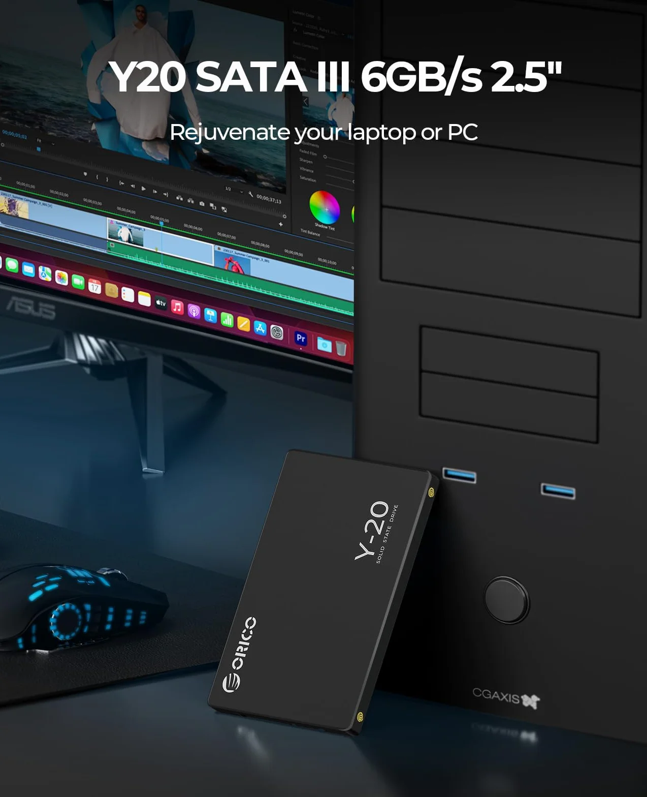 ORICO 128G SSD SATA III 6Gbps 2.5" Interno SSD, Fino a 500 MB/s Velocità di Lettura, Unità a Stato Solido Interne Compatibile con Laptop e Desktop PC - Y20