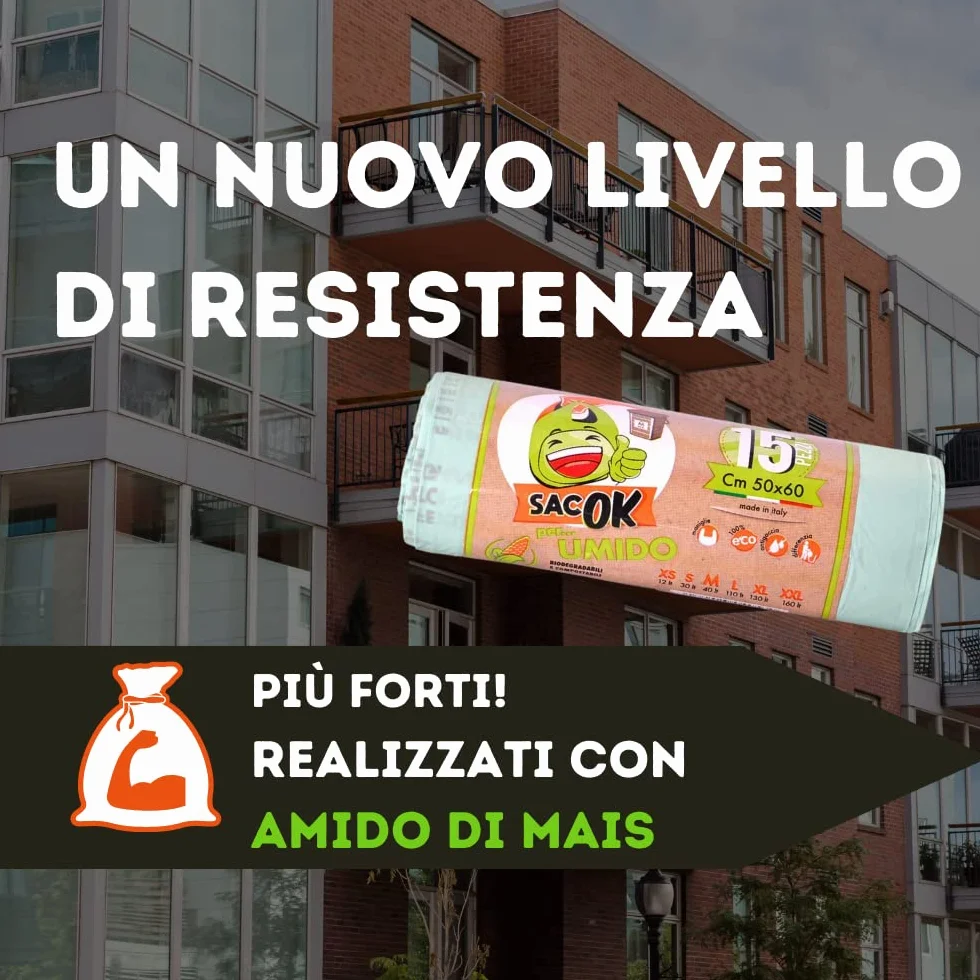 Sacchi Umido 50x60 cm Biodegradabili con Manici per Raccolta Differenziata da Interno