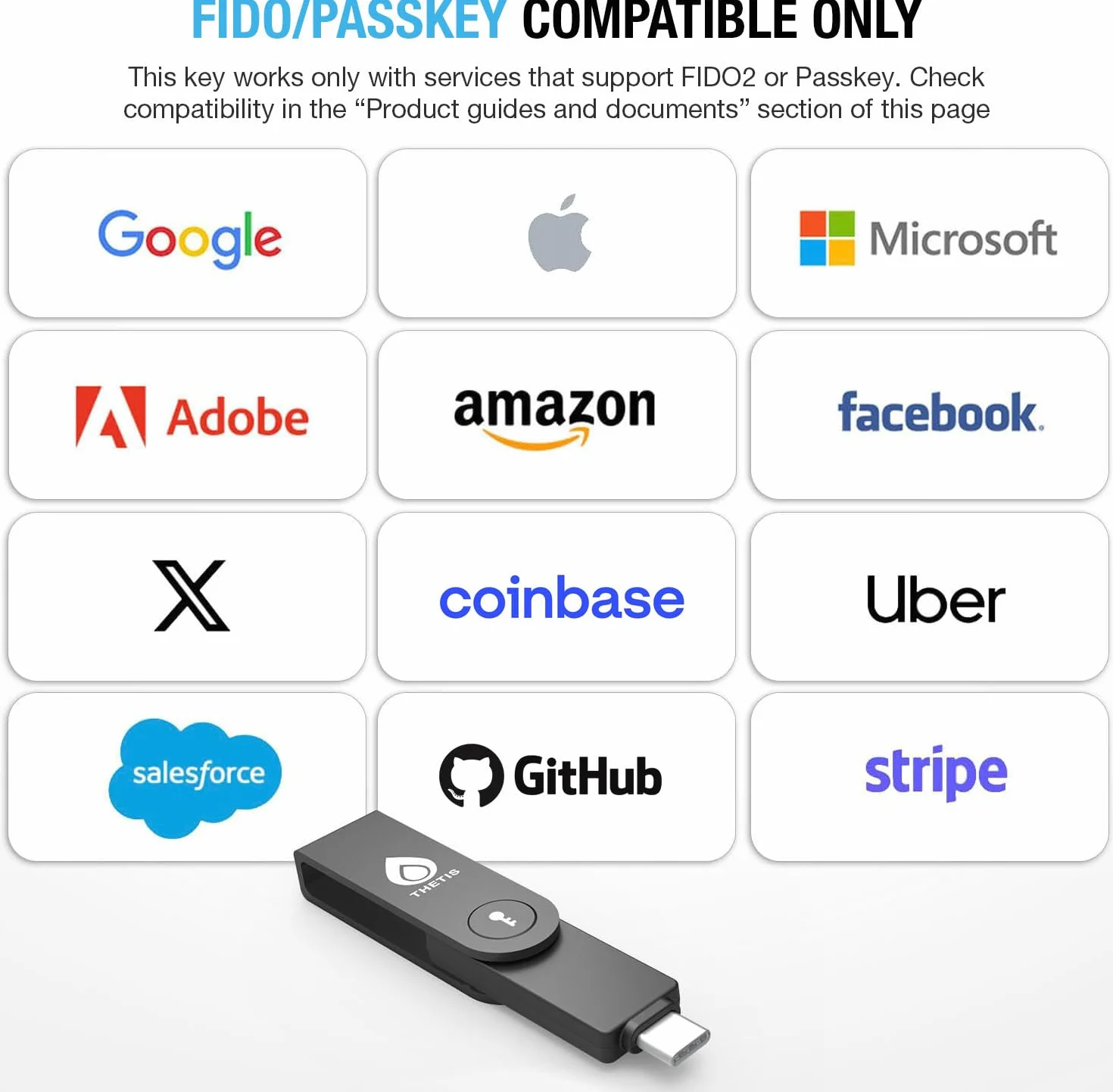 Thetis Pro-C FIDO2 Security Key Passkey Device con USB C e NFC, APP di autenticazione TOTP/HOTP, autenticazione a due fattori FIDO 2.0 2FA MFA, funziona con Windows/macOS/Linux/Gmail/Facebook/Dropbox