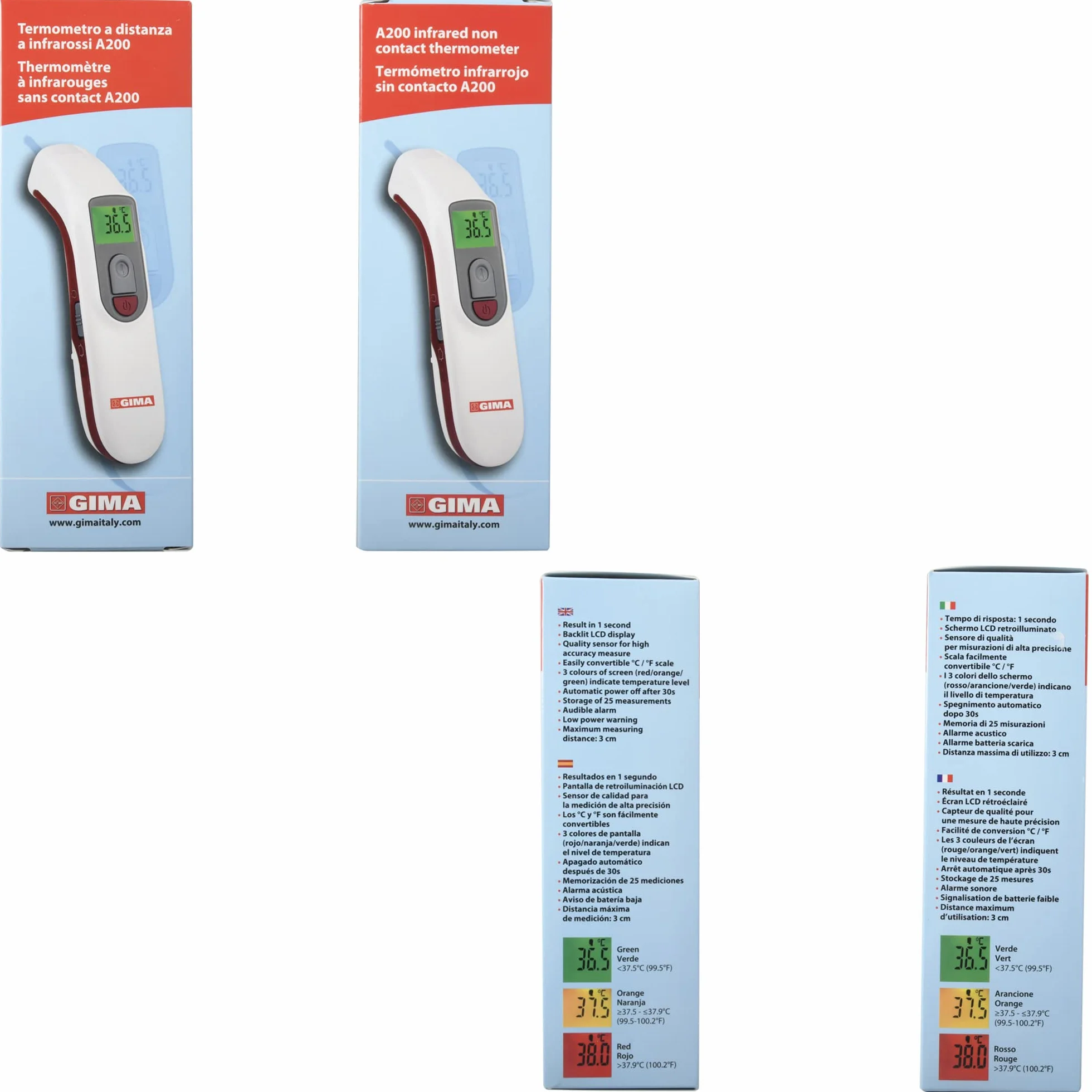 GIMA Termometro Infrarossi Frontale Laser Digitale Professionale Senza Contatto per Febbre Neonati Bambini Adulti