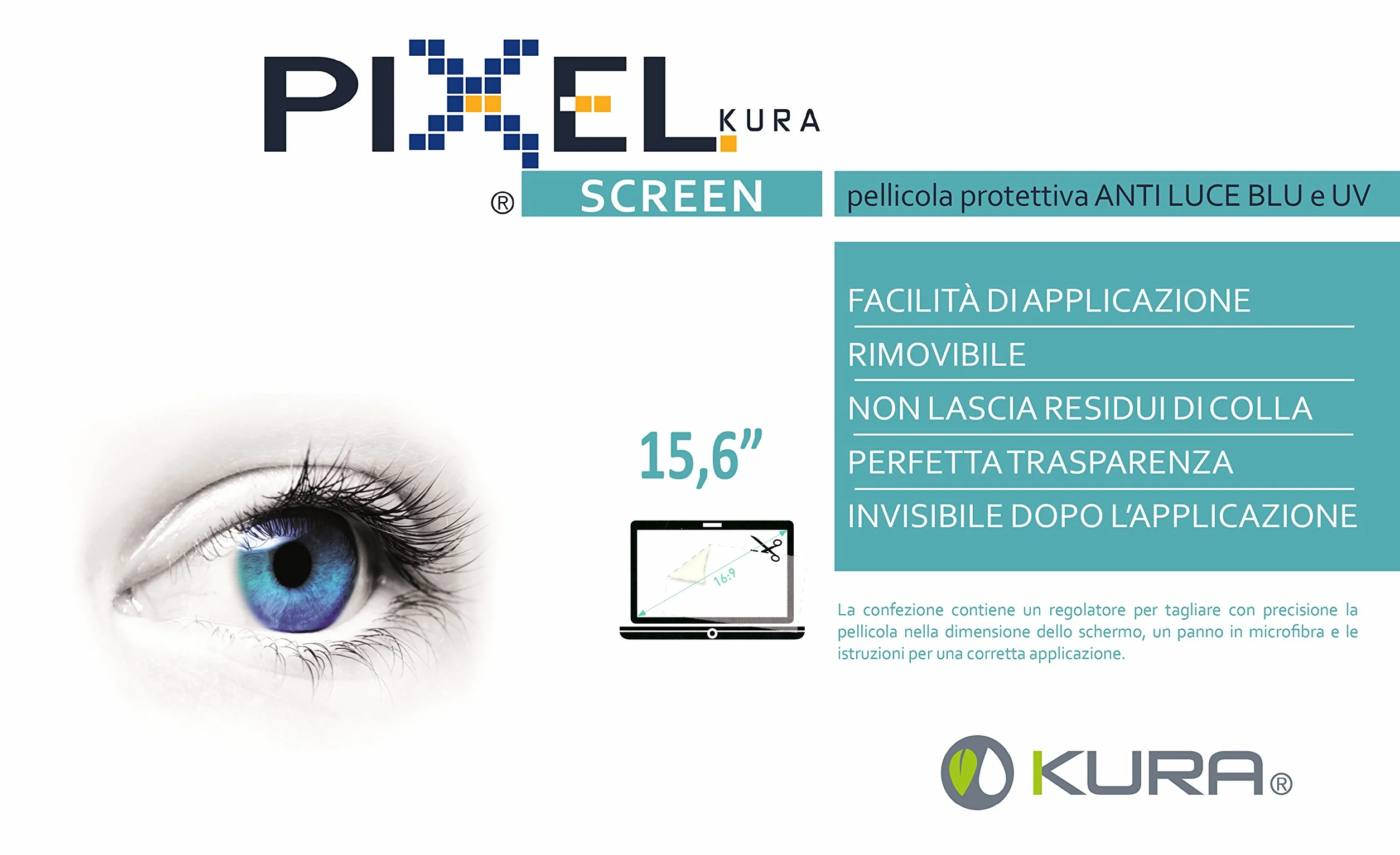 Pellicola PIXEL SCREEN 15, Filtro per Monitor, fino a 15.6 Pollici. Anti Luce blu e uv, Anti Graffio e Antiriflesso, no Bolle, Massima Trasparenza