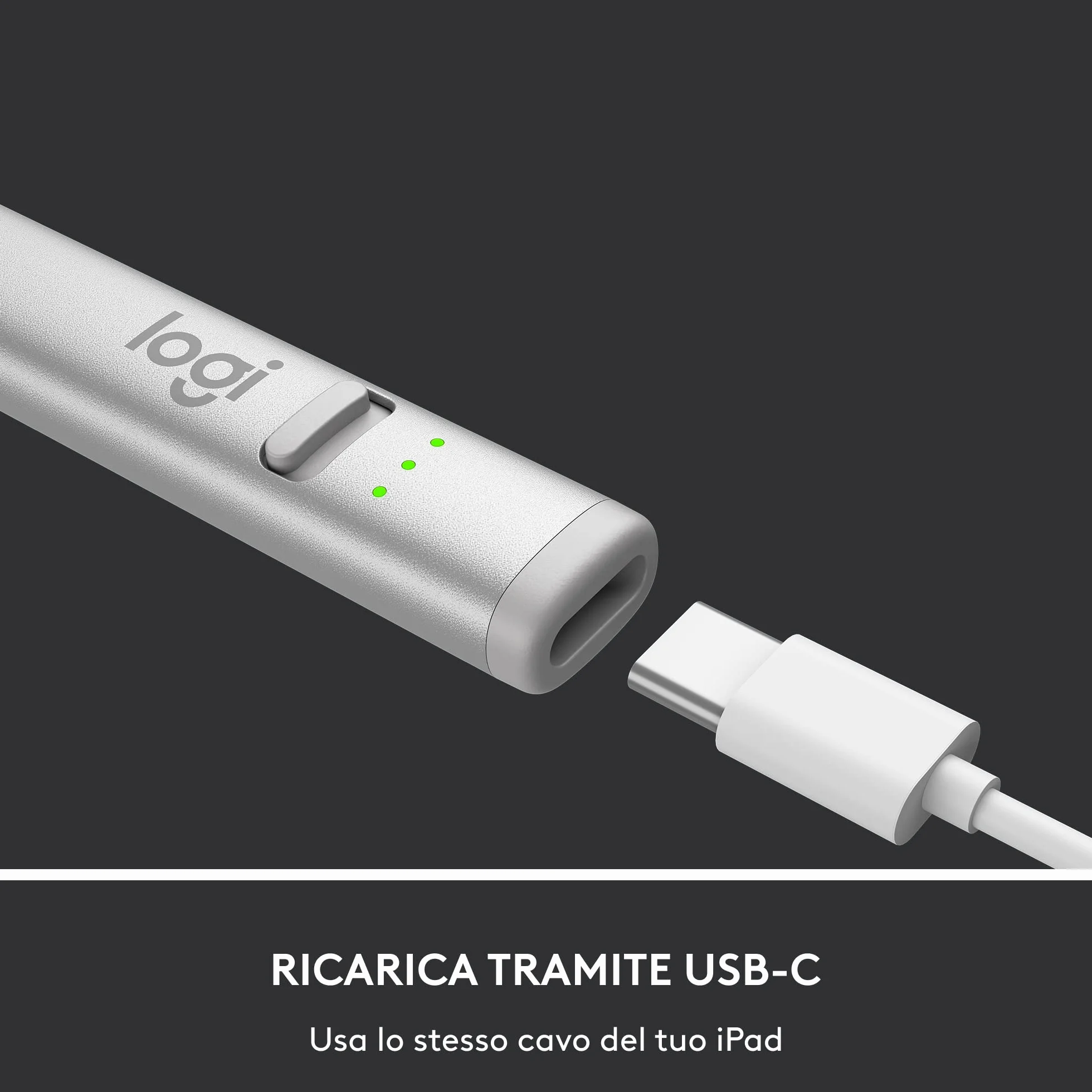Logitech Crayon Matita Digitale Per Ipad, Con Porte Usb-C, Tecnologia Apple Pencil, Precisione Al Pixel Senza Latenza e Punta Intelligente Dinamica Ricarica Usb-C Rapida, 50 x 50 x 28 cm - Argento