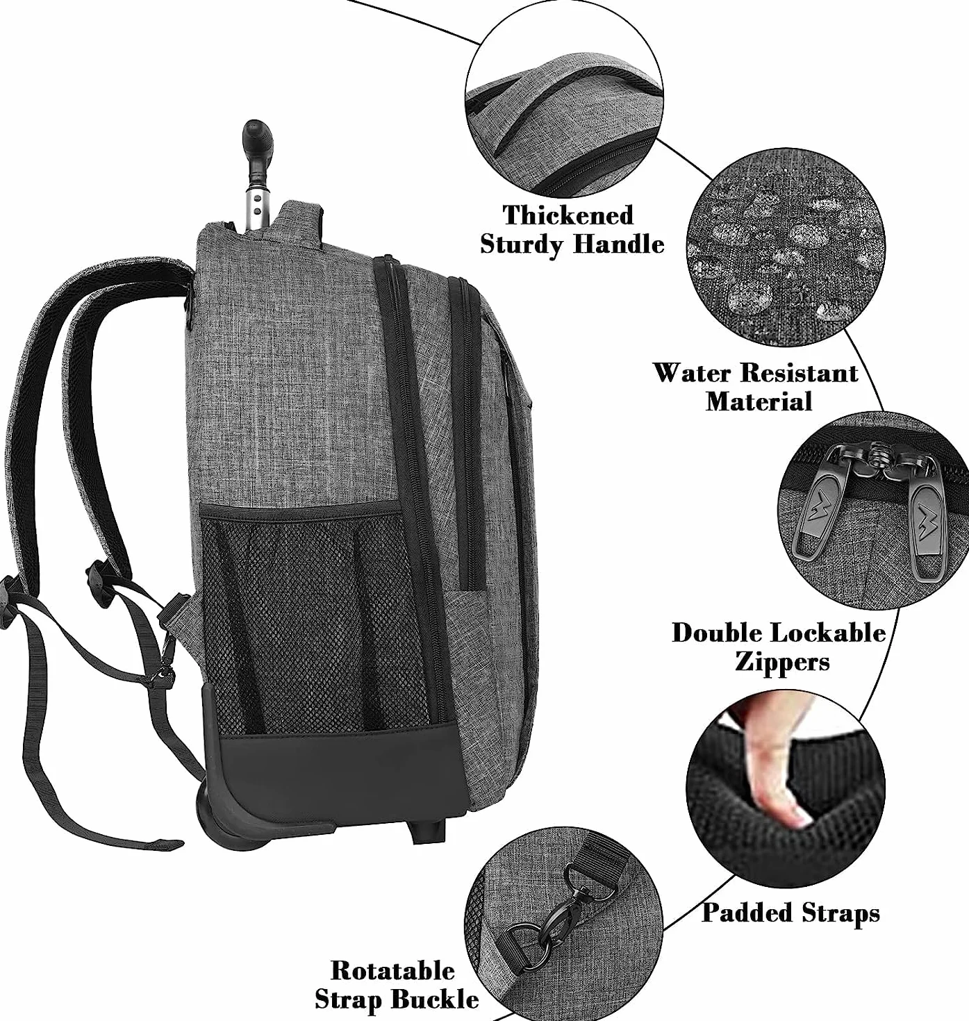 MATEIN Zaino Trolley Viaggio 17 Pollici Bagaglio a Mano con Rotelle Grigio