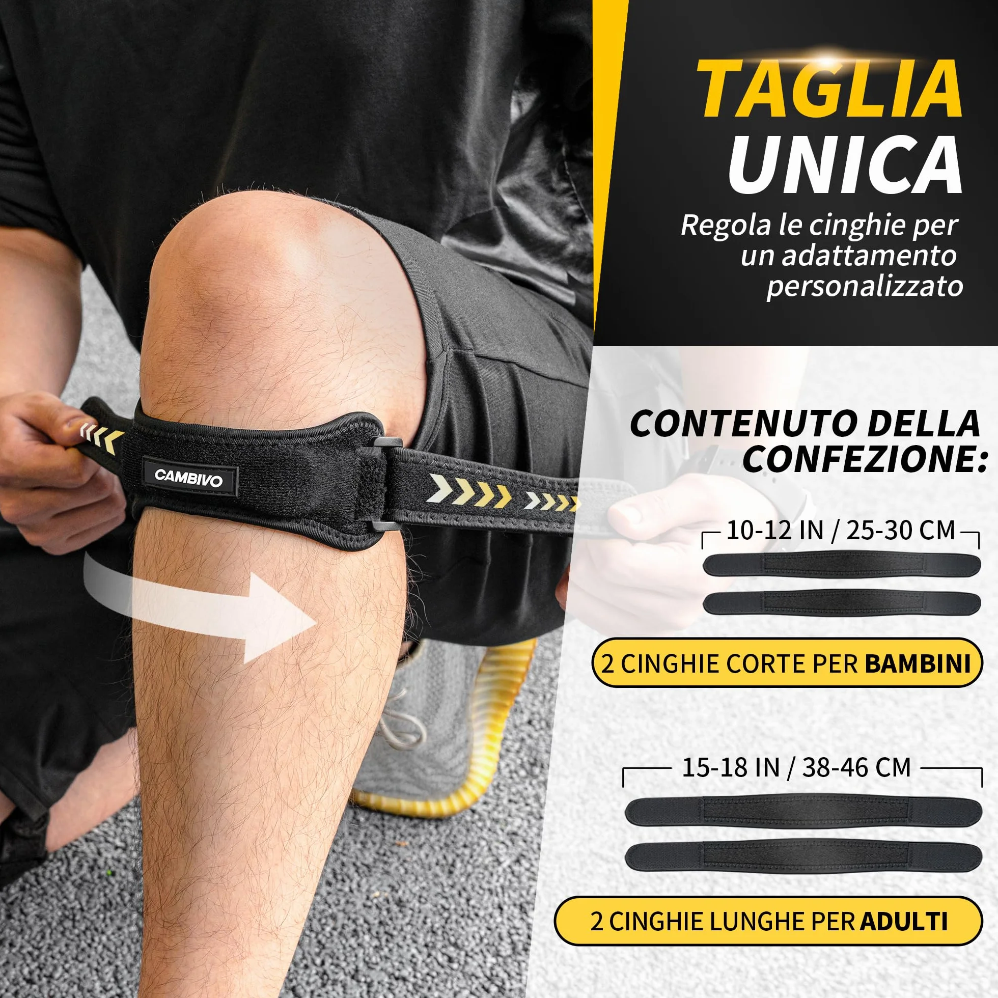 CAMBIVO Tutore Ginocchio Rotulea Regolabile 2 Pezzi, Ginocchiera Ortopedica con Cuscinetto di Compressione per Tendinite, Sport