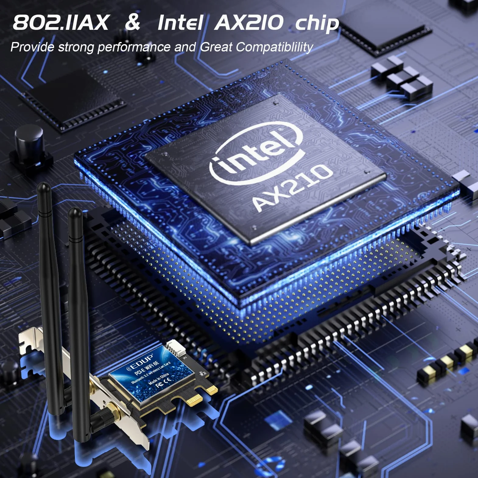 EDUP Scheda PCIe WiFi 6 BT 5.0 AX 3000 Mbps AX200 Dual Band 5.GHz / 2.4GHz PCI-E Scheda Adattatore di Rete WiFi Wireless per Desktop Windows 10 64 Bit