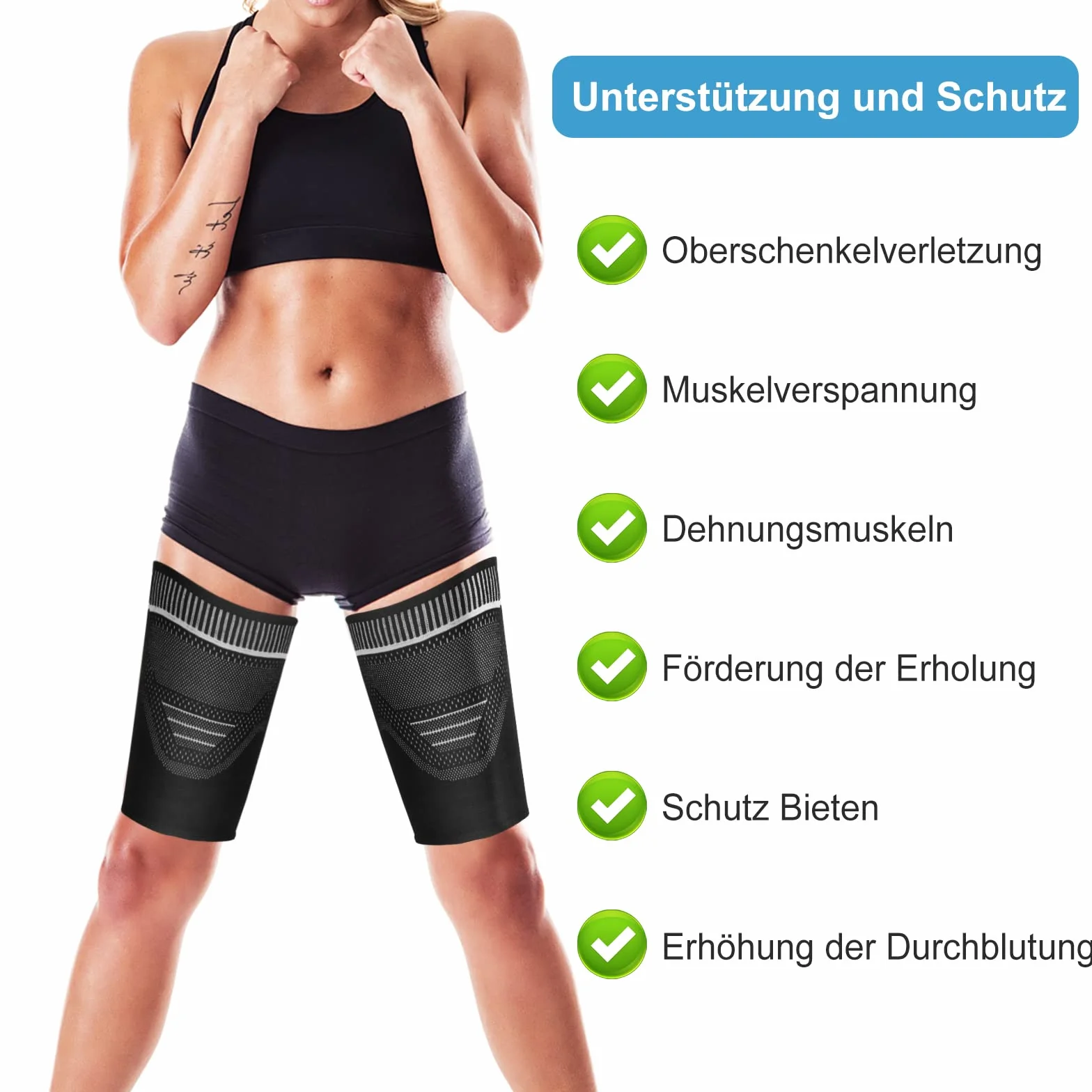 Fascia Elastica Compressione Coscia con Silicone Antiscivolo 2 Pezzi Nero XL per Sport