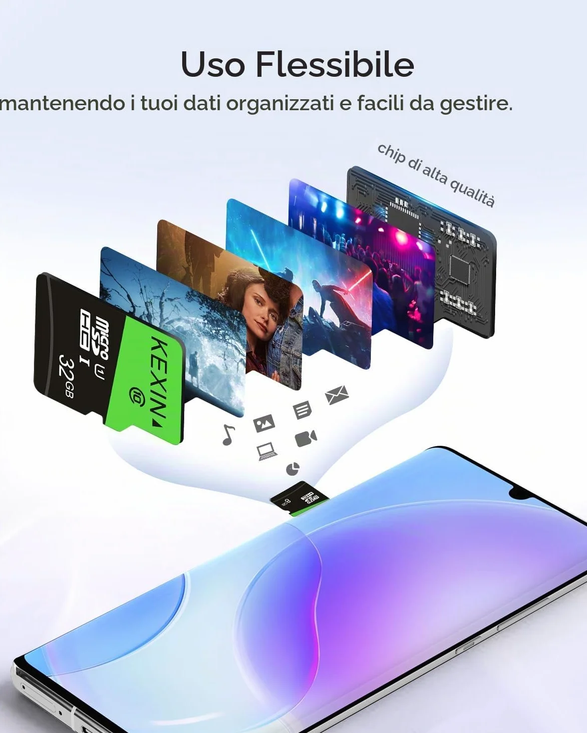 KEXIN Micro SD Scheda 32GB e Adattatore SD, Set da 5 Scheda di Memoria Classe 10 USH-I MicroSDHC Schede C10 U1 Micro SD Card 32Giga TF Card per Telefono Fotocamera Switch Tablet (5 Pezzi, Nero Verde)