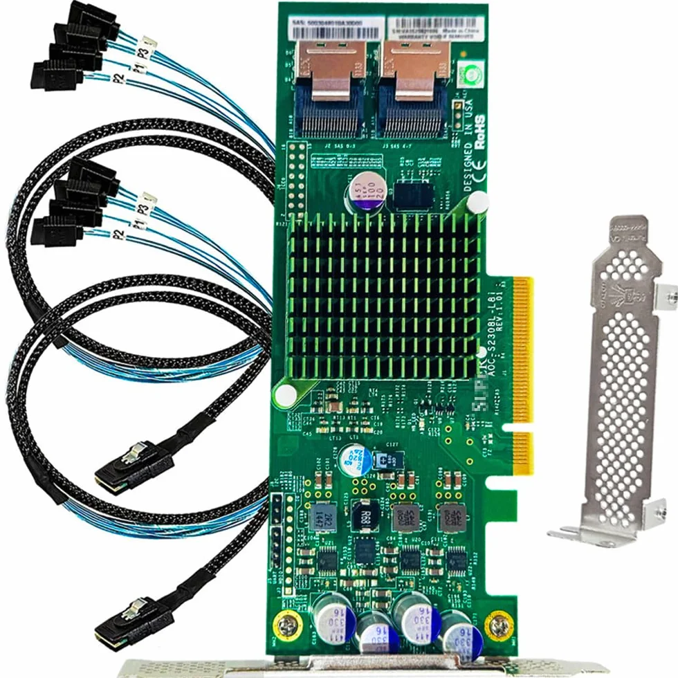 Scheda di espansione SAS HBA PCIe SATA a 8 porte compatibile con controller LSI 9207-8I 6Gbps PCIe 3.0 SAS2308 con 2 cavi SATA SFF-8087 per NAS ZFS FreeNAS TrueNAS unRAID Server
