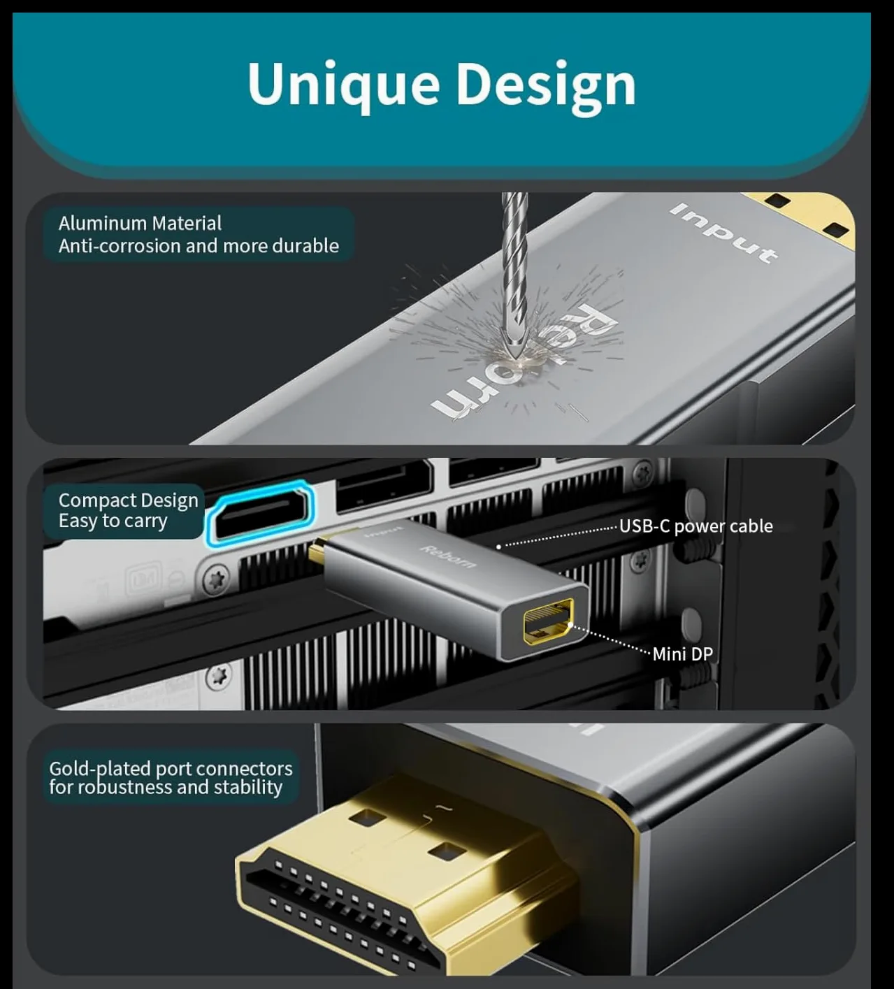 Adattatore da HDMI a Mini DisplayPort, 4K 60Hz, 1080p 120Hz, solo unidirezionale, HDMI (sorgente) 2.0 maschio a mini DP (display) femmina, convertitore per laptop, AMD, NVIDIA, PS5, Xbox e altro