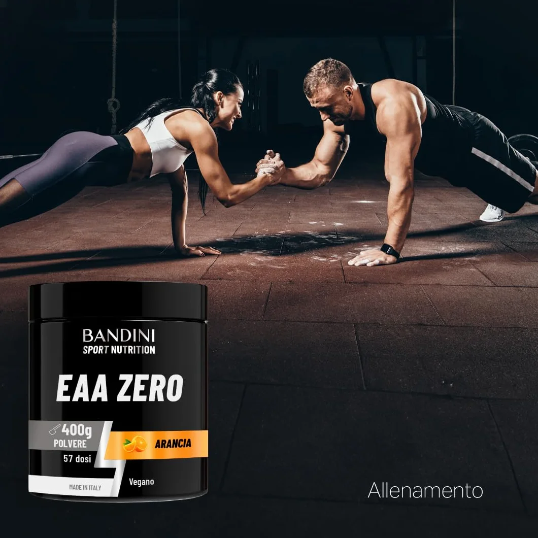 Bandini EAA Essential Amino in polvere 400 g 9 Amminoacidi Essenziali BCAA 2:1:1 Recupero Muscolare Vegan Gusto Arancia