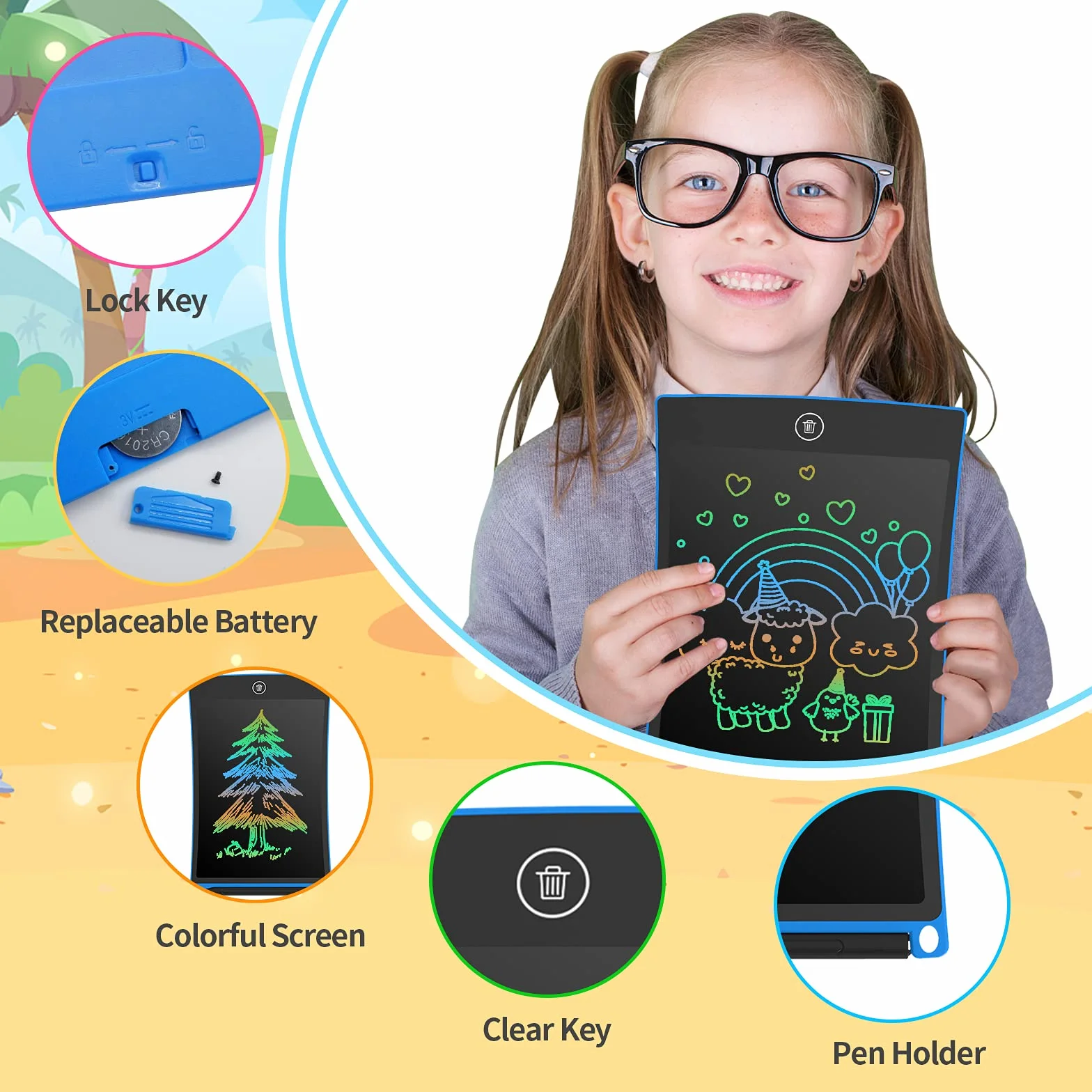HOMESTEC 2 Pezzi Tavoletta Grafica LCD 8,5 Pollici Display Colorato, Scrittura Disegno Cancellabile, Regalo Bambini 3-7 Anni (Rosa+Blu)