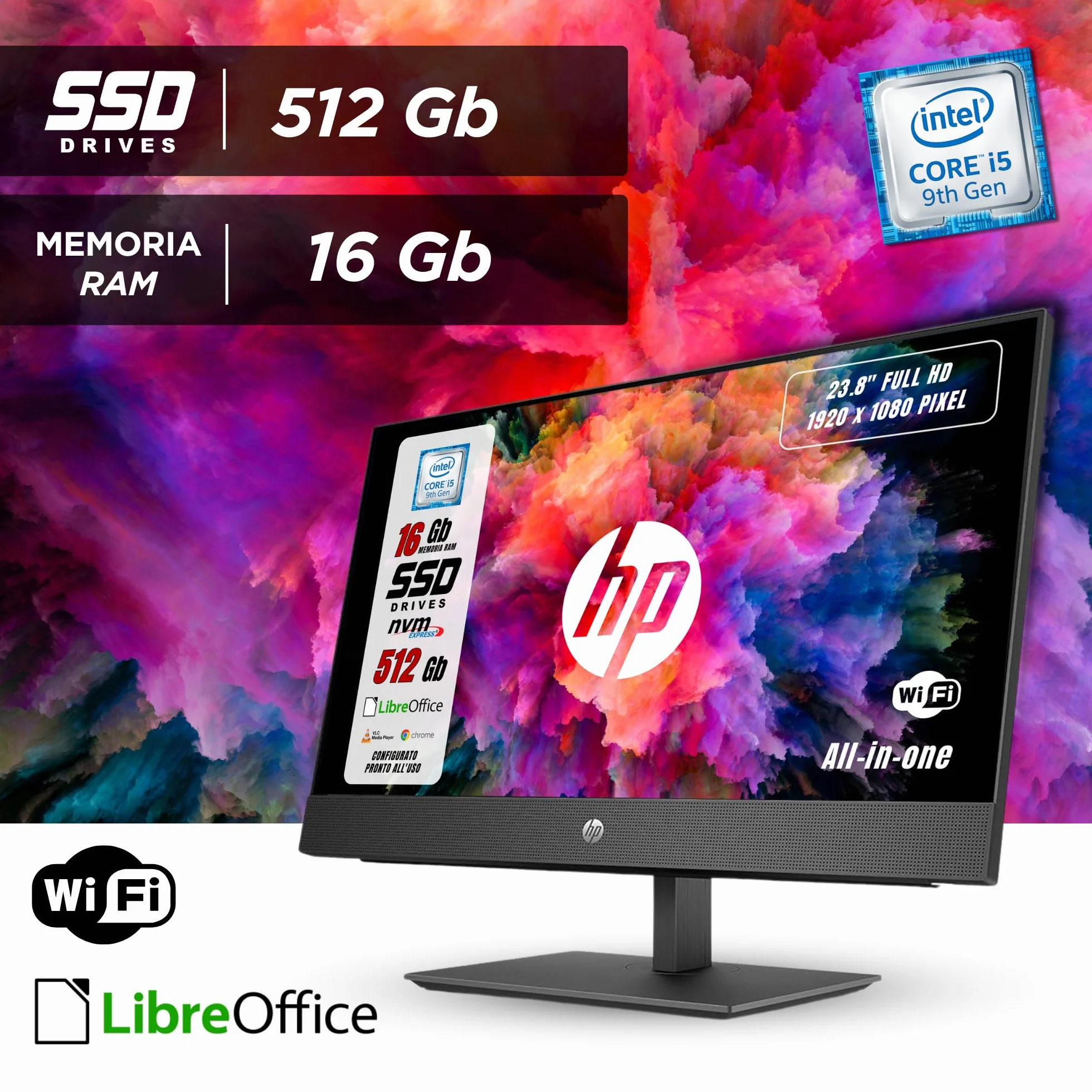 HP ProOne All In One 23,8" FHD Borderless Intel i5-9500 6 Core 3.0Ghz 16GB RAM 512GB SSD W11 Ricondizionato