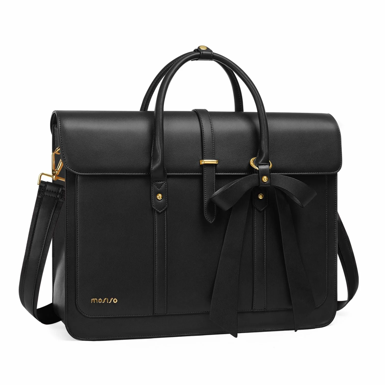 MOSISO Borsa Porta PC Donna,15-15,6 Pollici Laptop in Pelle PU Borsa a Tracolla Convertibile,16 Pollici Borse Messenger Casual Lavoro Viaggio Computer Custodia con Nodo a Fiocco,Nero