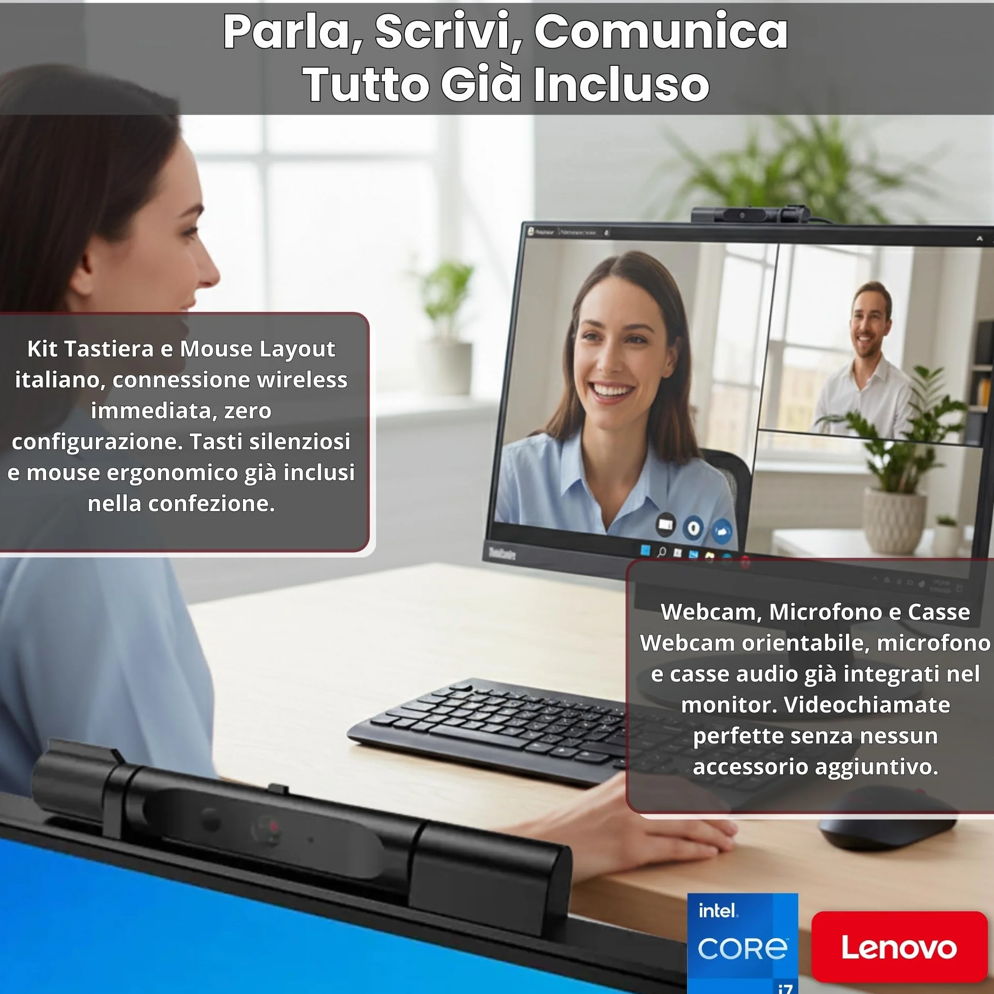 Lenovo ThinkCentre TIO24 24" Full HD All-in-One Intel Core i7 16GB 512GB SSD Docking Station 10-in-1 Webcam Win 11 Pro Ricondizionato