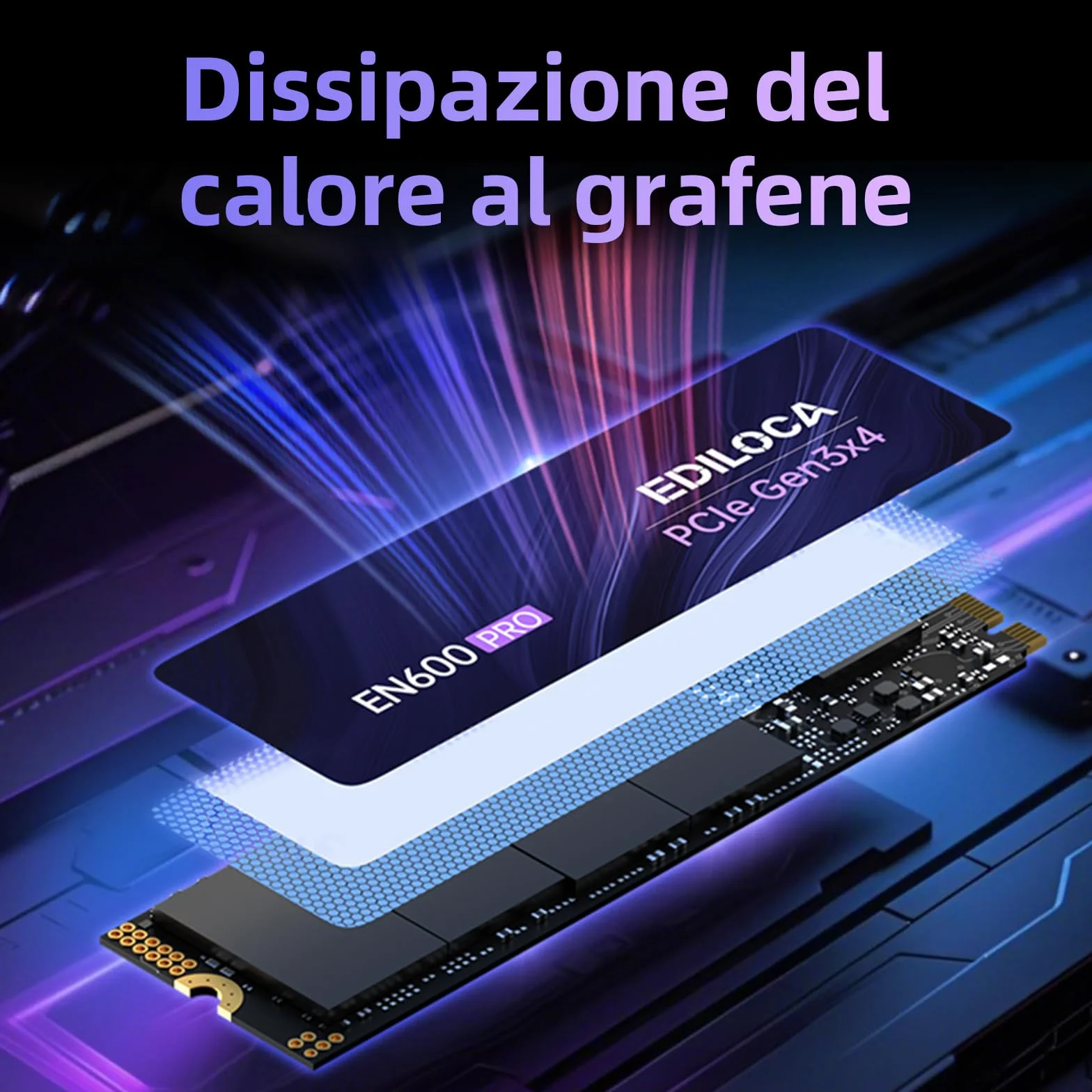 Ediloca EN600 PRO 256GB SSD Interno PCIe Gen3, NVMe M.2 2280, cache SLC, 2800 MB/s in lettura, 1400 MB/s in scrittura, 3D NAND TLC, Unità a stato solido interne, compatibile con desktop e laptop