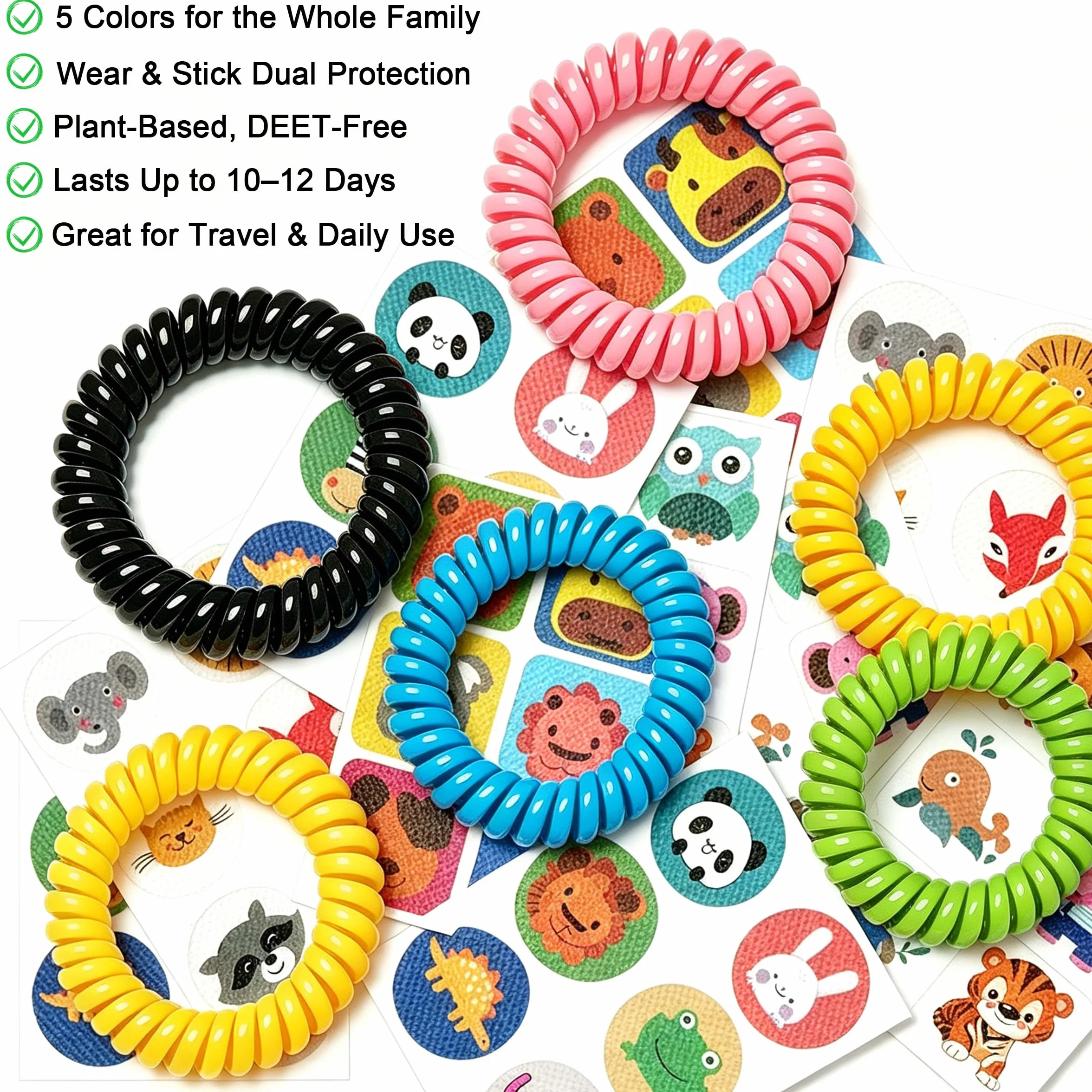 Braccialetti repellenti zanzare Set 20 pezzi 60 cerotti antizanzare senza DEET per campeggio viaggi all'aperto