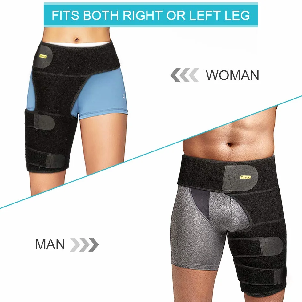 Fascia Elastica Compressione Regolabile per Inguine e Coscia, Cinturino Anca Sollievo Dolore Nervo Sciatico, Uomo e Donna (Nero)