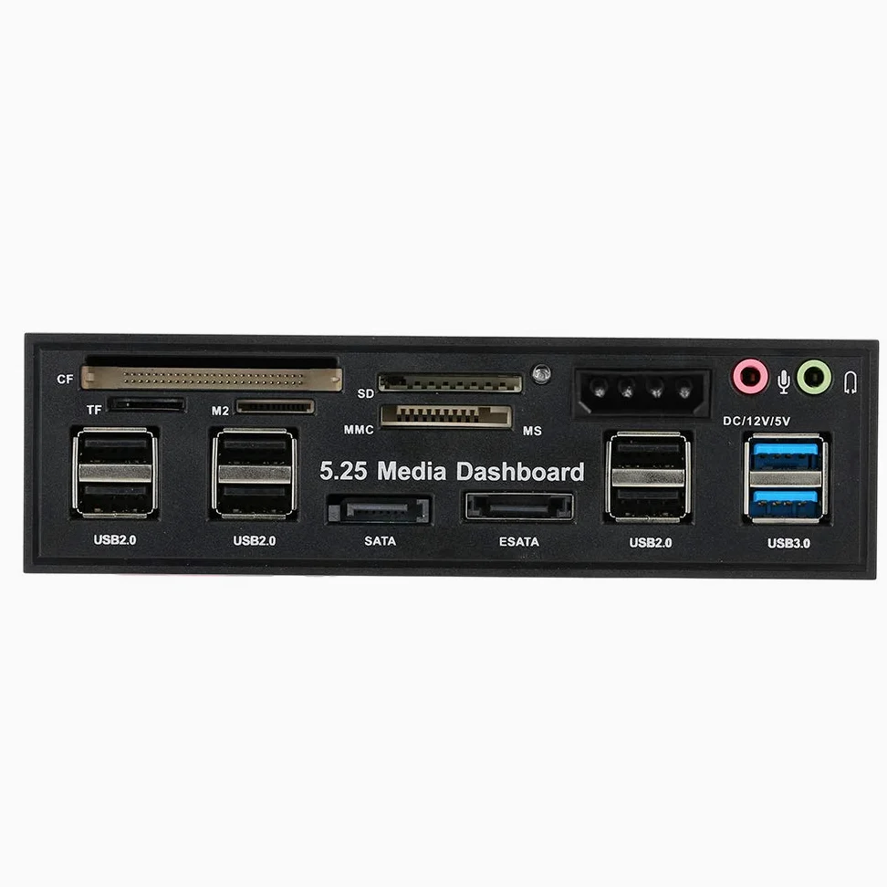 Scheda di memoria multifunzione USB 3.0 Hub eSATA SATA Lettore di schede interne PC Media Dashboard Media Pannello frontale per SD MS CF TF M2 Schede di memoria MMC Adatto a 5,25 "