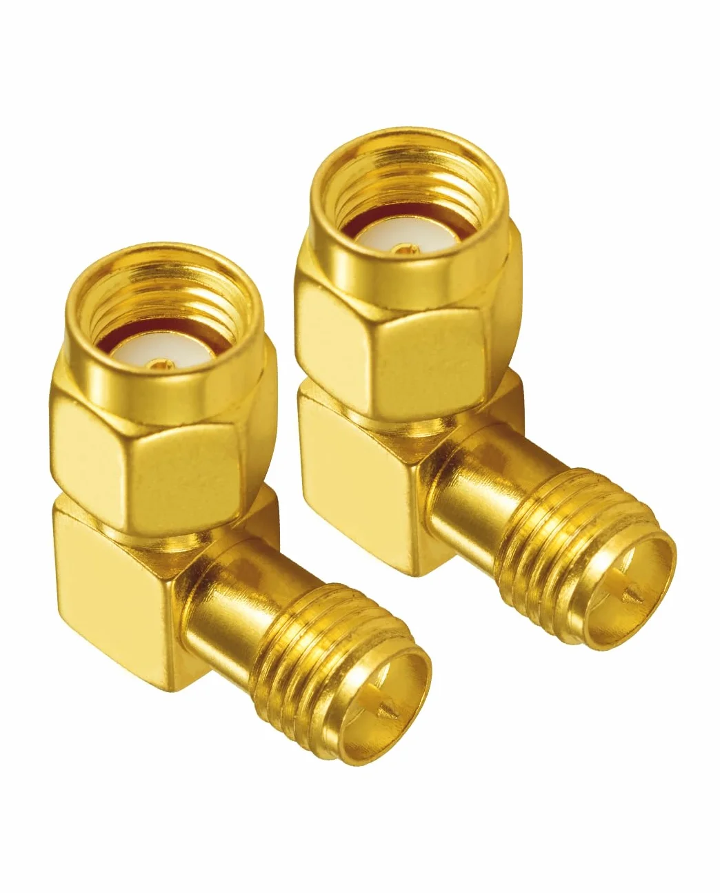 Vecys Wifi Antennenadapter RP-SMA Adapter Stecker zu Buchse Rechtwinkliger 90 Grad RF Koaxial Koax Adapter Vergoldet für Wifi Antenne Router PCI Karte Drahtloses WLAN Netzwerk (2 Stück)