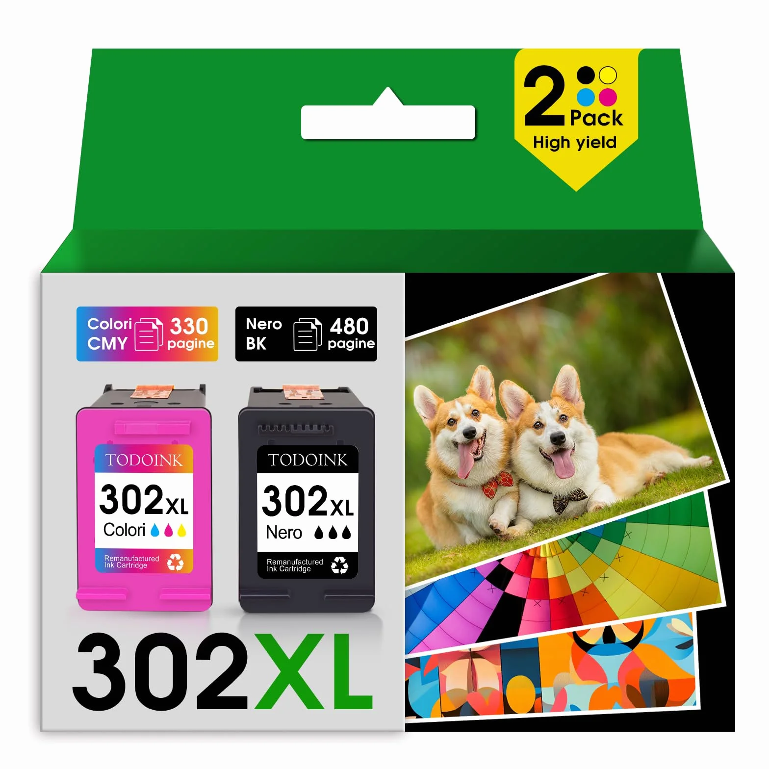 Cartucce d'inchiostro HP 302 XL Nero e Colore per Envy 4520, DeskJet 2130, Officejet 3830 (2 Pack)