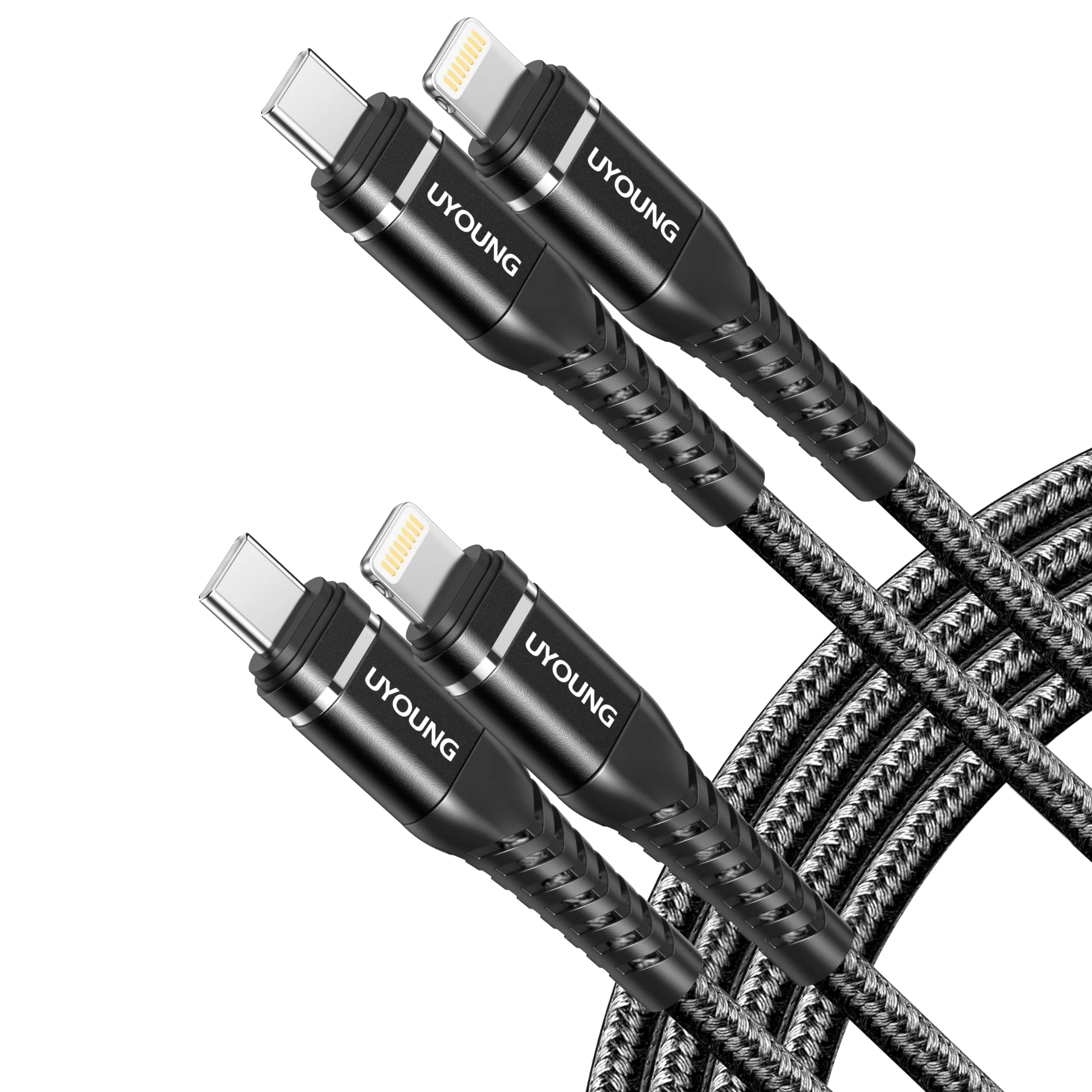 Cavo di ricarica da USB C a Lightning intrecciato per iPhone 14, 13, 12, 11, 8, 7, 6, SE, XR, XS X, iPad, colore: nero