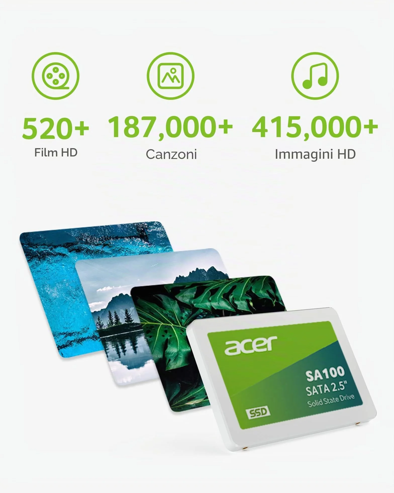 Acer SA100 240GB SATA III 2,5" SSD con velocità di lettura fino a 560 MB/s - Disco interno per laptop e desktop - Veloce, silenzioso e resistente ai colpi