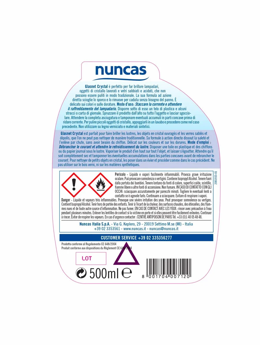 Nuncas Glasnet Detergente Crystal Lampadari e Cristalli 500ml