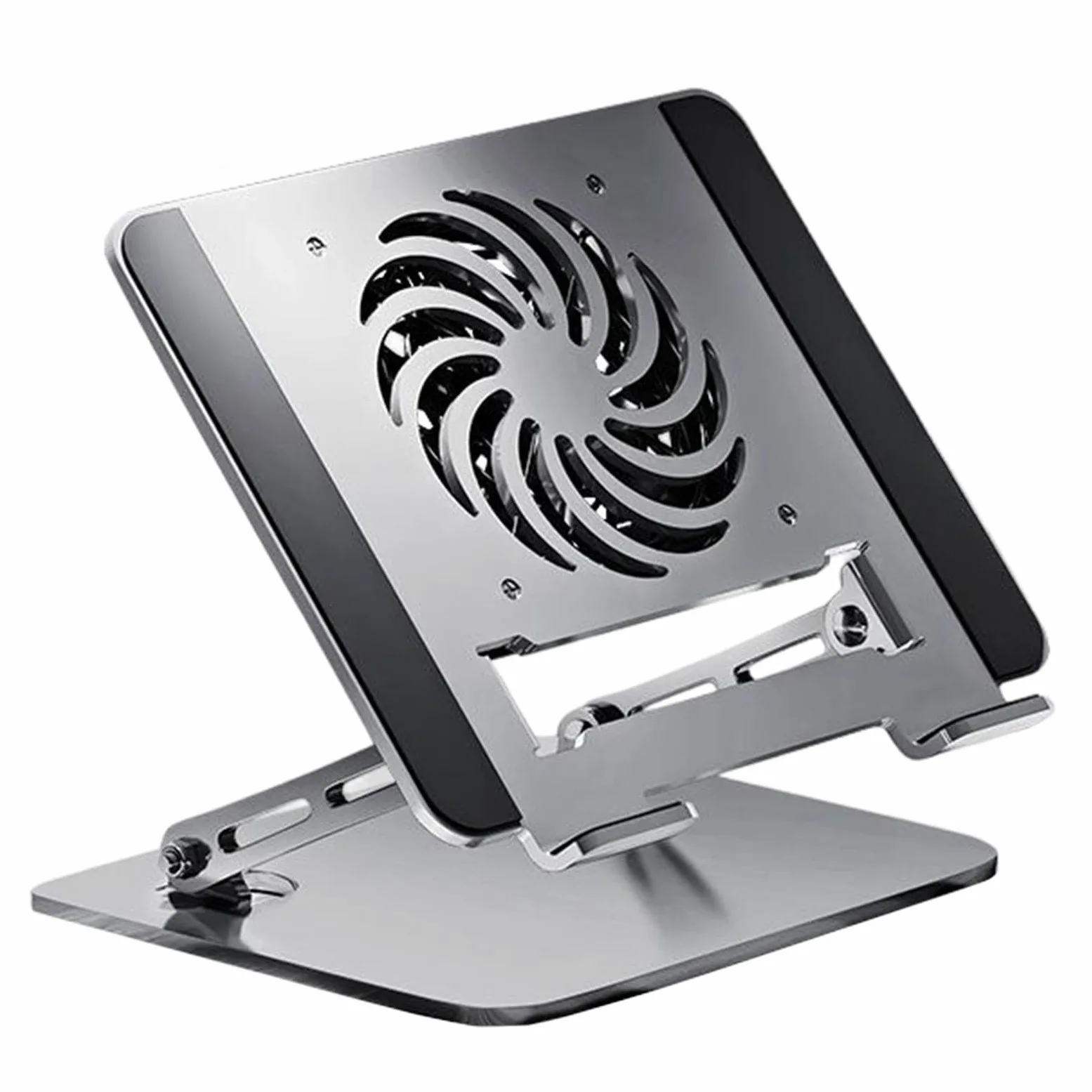 Supporto per Computer Portatile Base Portatile con Ventilatore in Acciaio | Alzata per Tablet e Notebook Per Ufficio Divano Tavolo Scaffale Casa Viaggio Lettura Lavoro