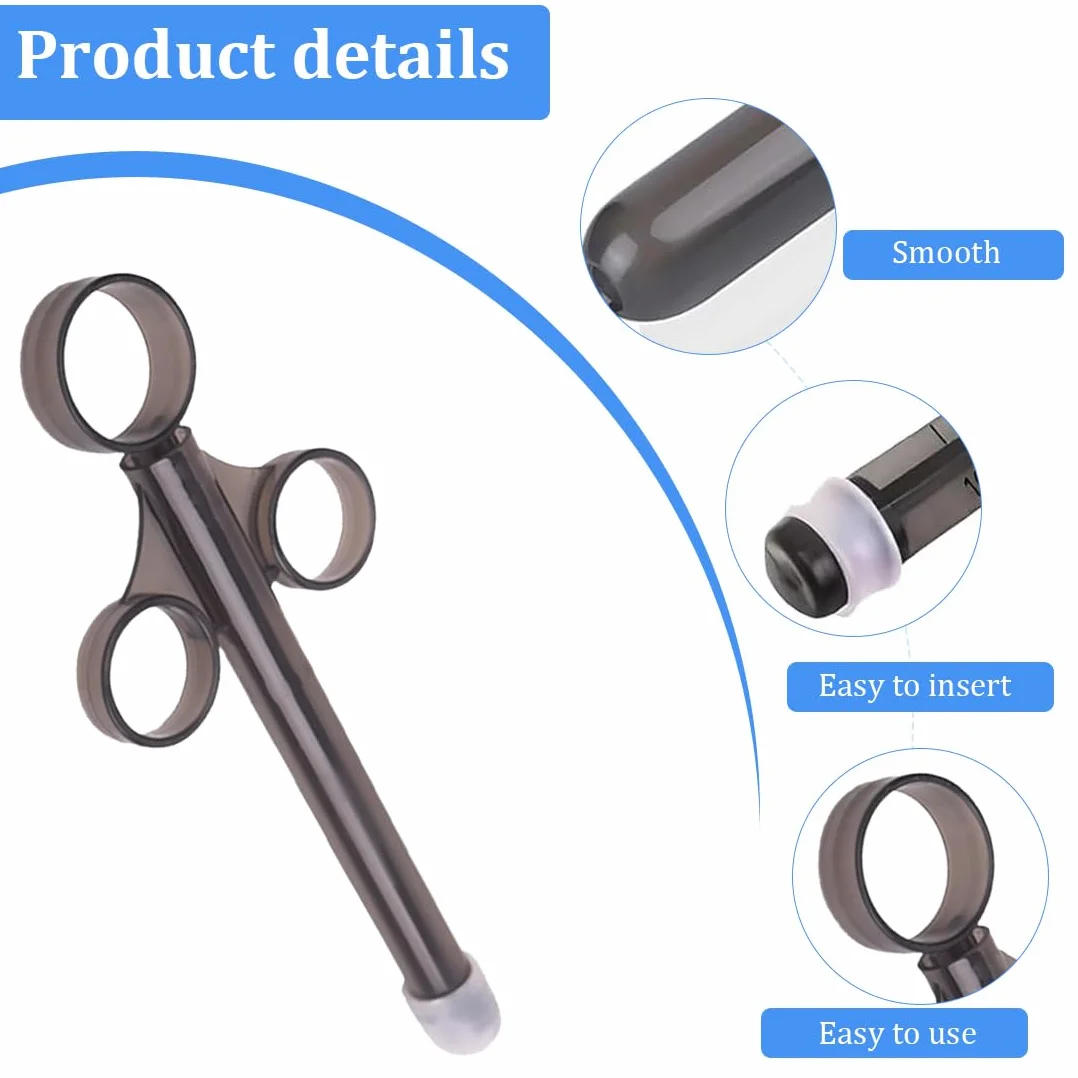 Applicatore Lubrificante Riutilizzabile Portatile Siringa Vaginale con Anello di Trazione e Presa per le Dita Nero