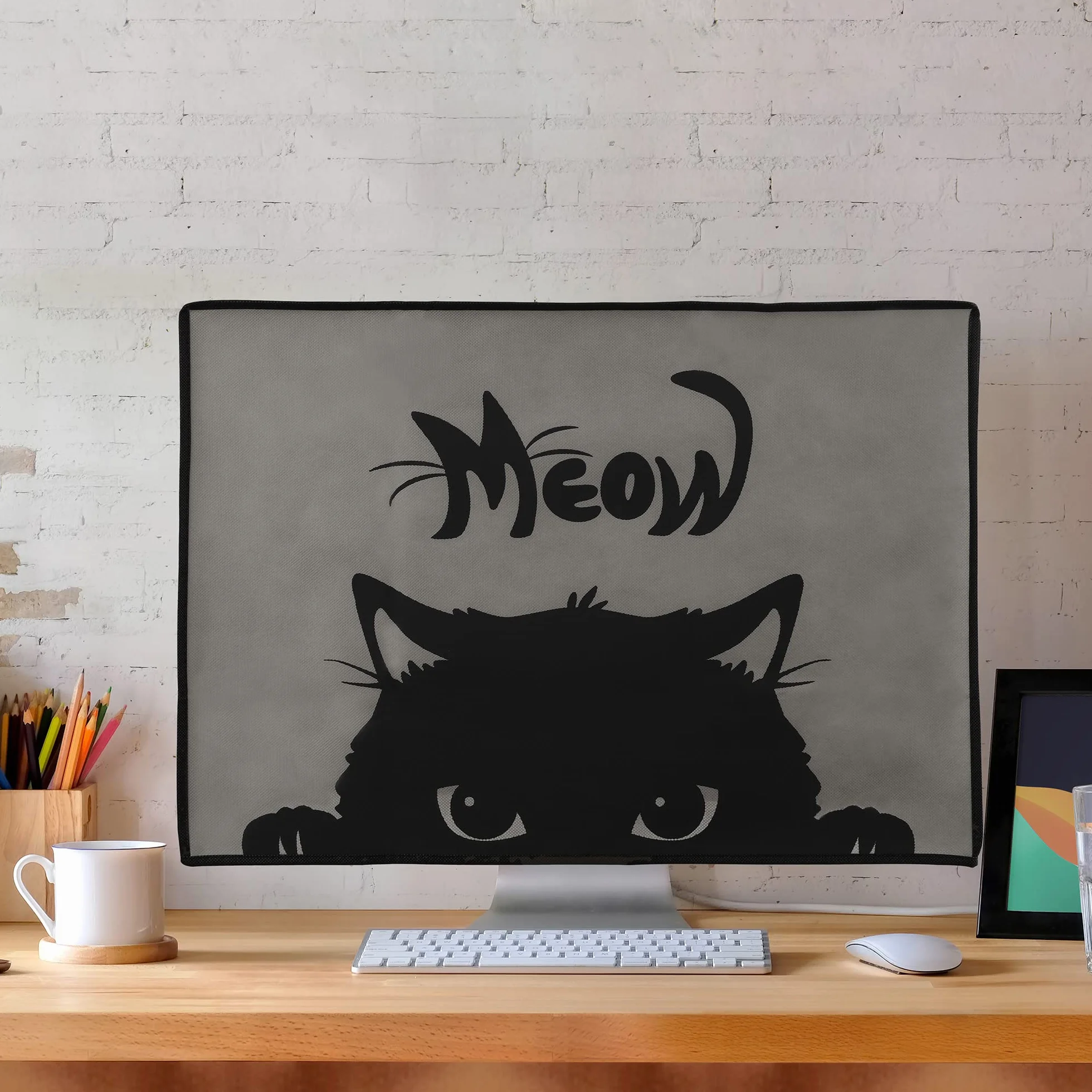 kwmobile 24-26" monitor Cover - Protezione Monitor PC Antipolvere Schermo Computer - Custodia Protettiva Gatto Nero