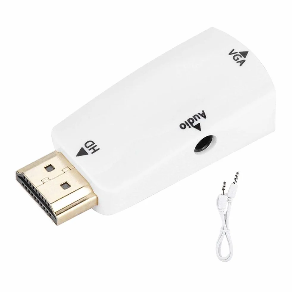 Garsent Adattatore HDMI a VGA 1080P Adattatore convertitore Femmina a VGA Femmina con Cavo di Uscita Audio 3,5 mm(Bianca)