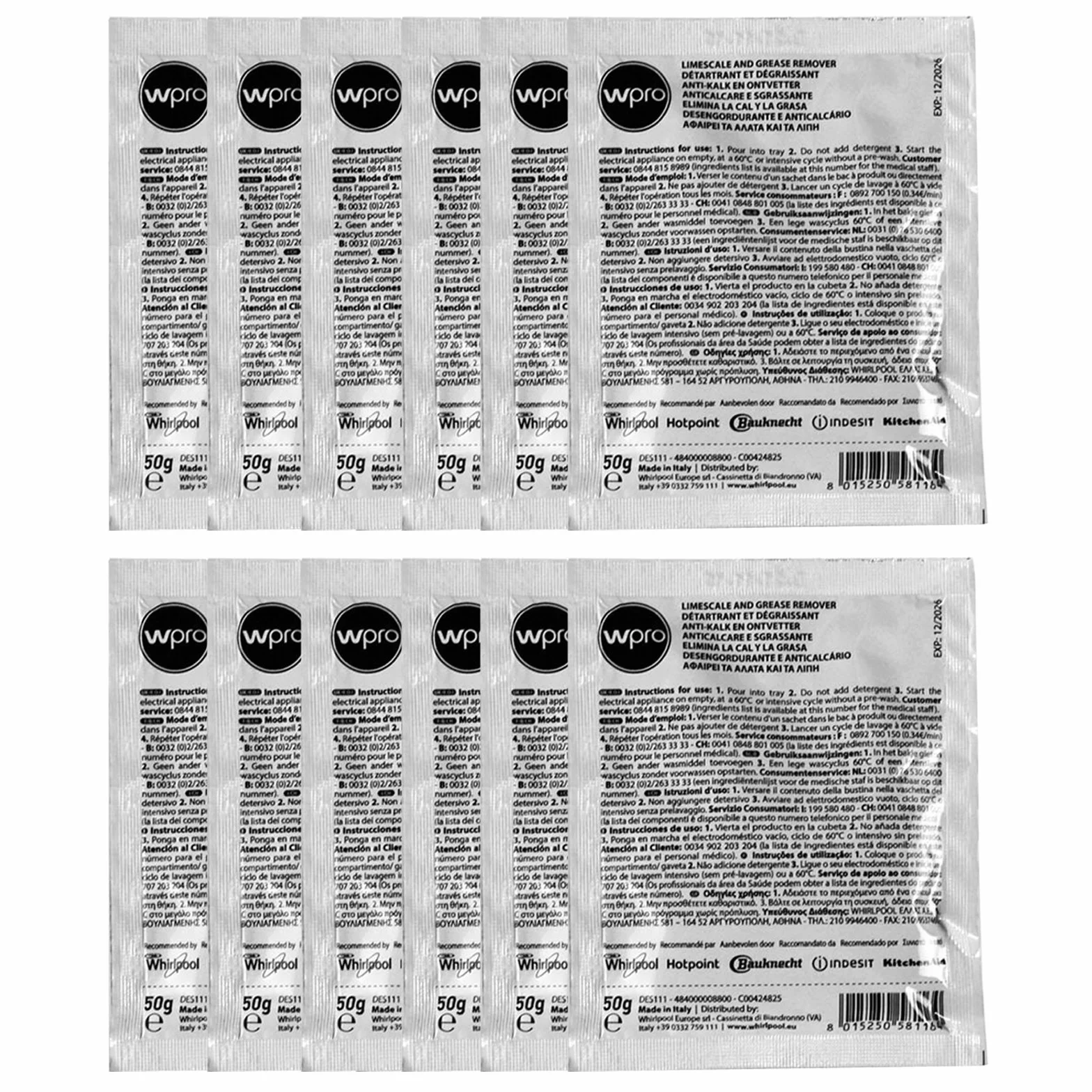 Hotpoint Disincrostante anti-calcare lavatrice lavastoviglie 12 bustine 50 g