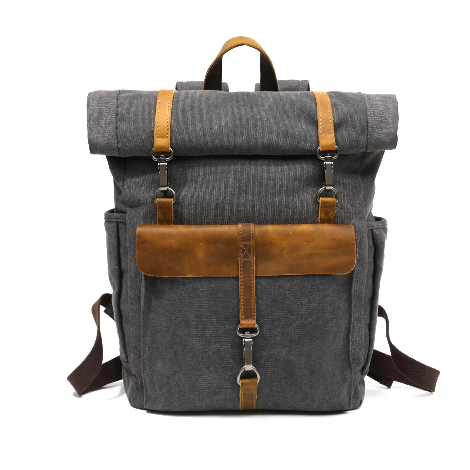 FANDARE Retrò Zaino Rolltop Zainetta Tela Zaino Porta PC Zainetto Scuola Zaino per 15.6 Pollici PC Borsa per Uomo Donna Scuola Università Viaggio Lavoro Daypacks Nero