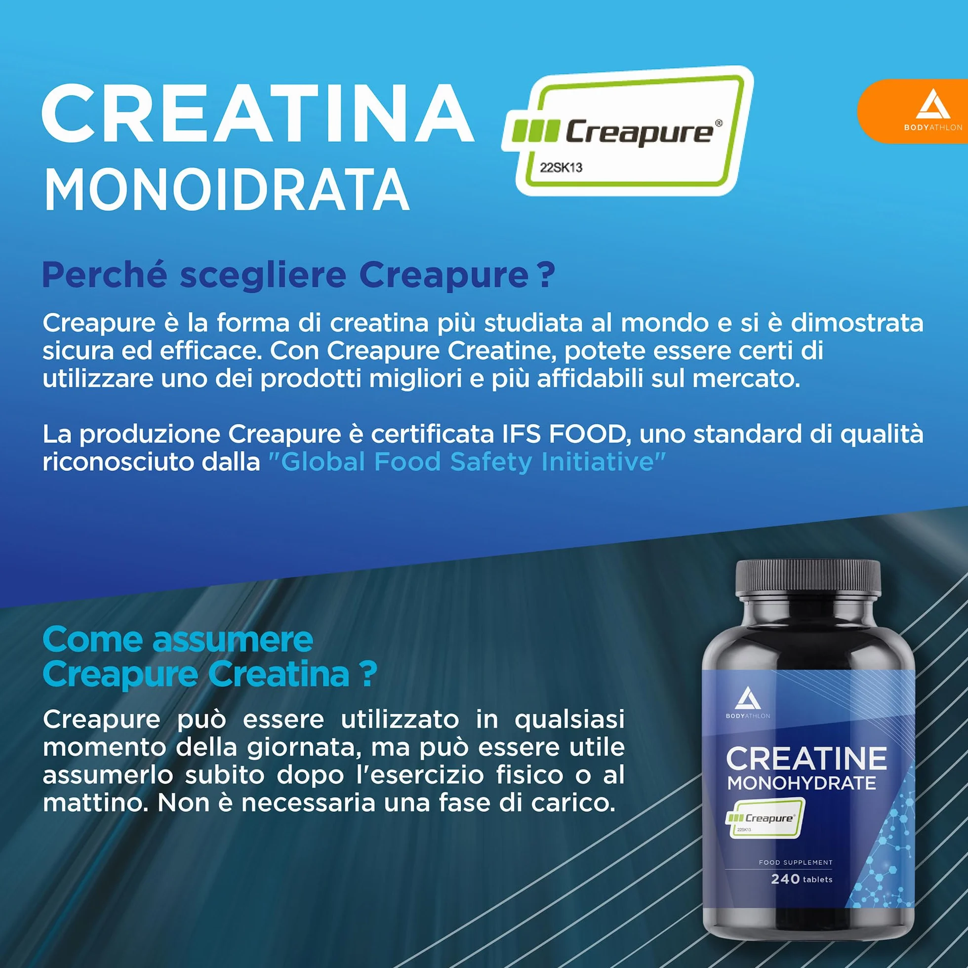 Creatina Creapure® Monoidrata 240 compresse 3000mg per dose Solubile in acqua Vegan