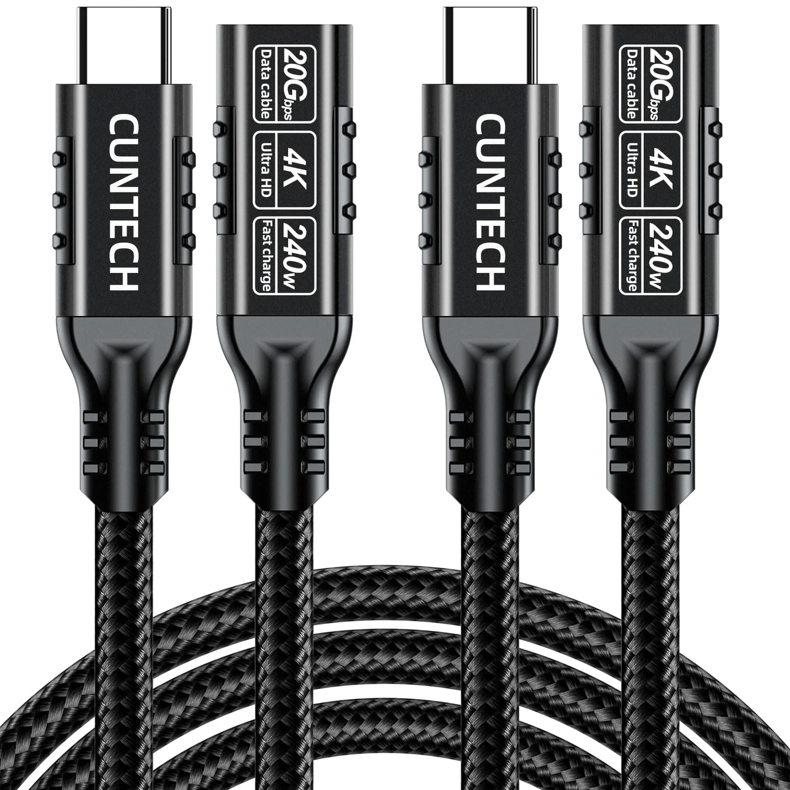 Cavo di prolunga USB C 3.2 da 20 Gbps, confezione da 2, ricarica rapida da 240 W 4K a 60 Hz, trasferimento dati 20 Gbps per Thunderbolt 4/3, per iPhone 15, iPad, Samsung Galaxy S24/S23, telefono,