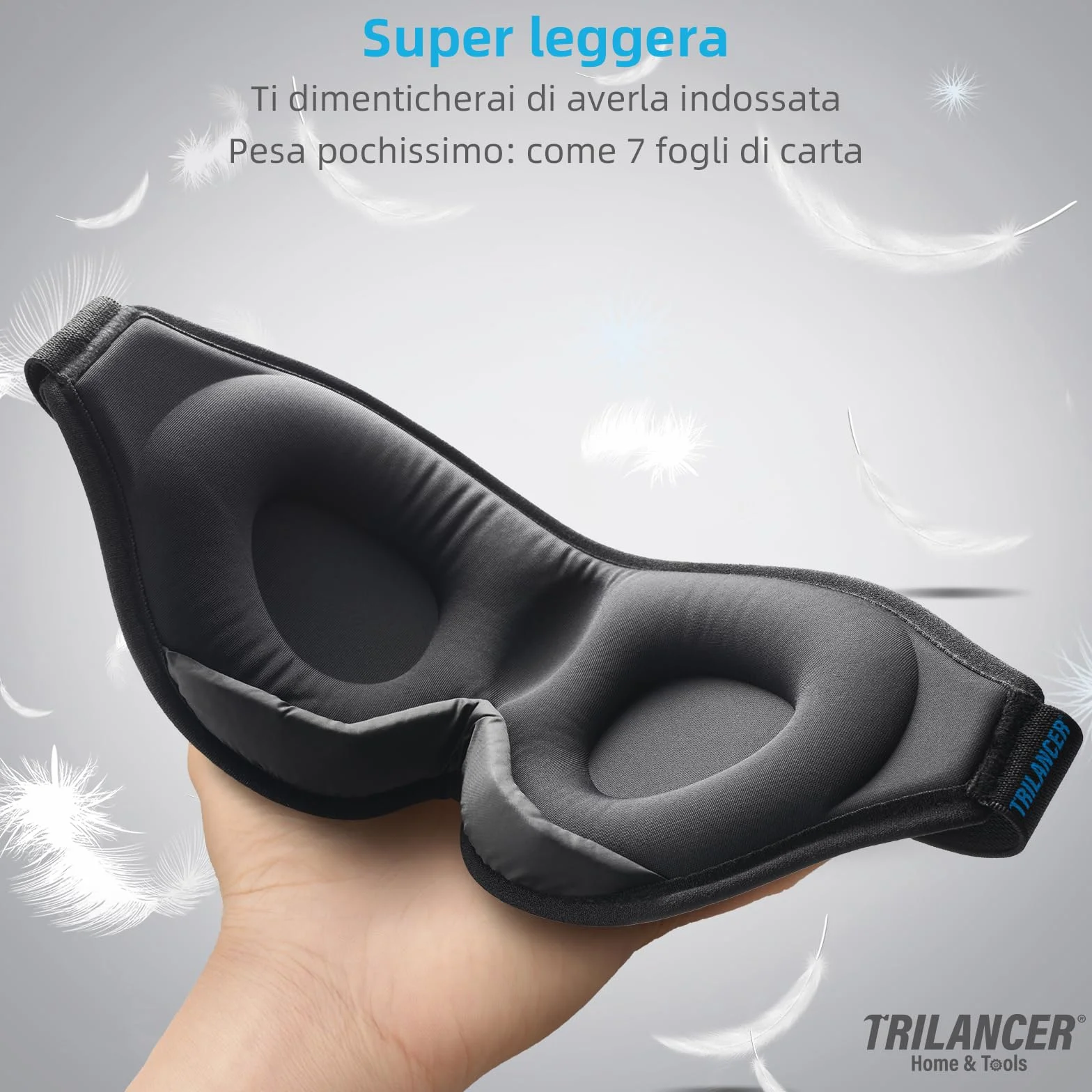 Mascherina per Dormire Innovativa Blocca Luce 99.99% per Uomini Donne Nero