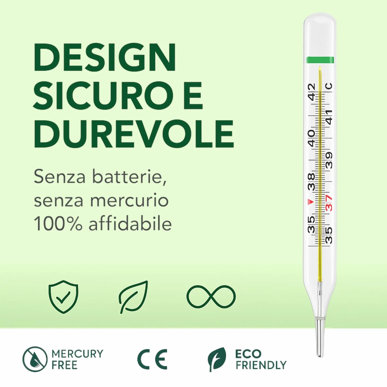 Lamotherm Termometro Ecologico al Gallio per febbre MC-10, Certificato CE, Misuratore Temperatura Corporea Senza Mercurio