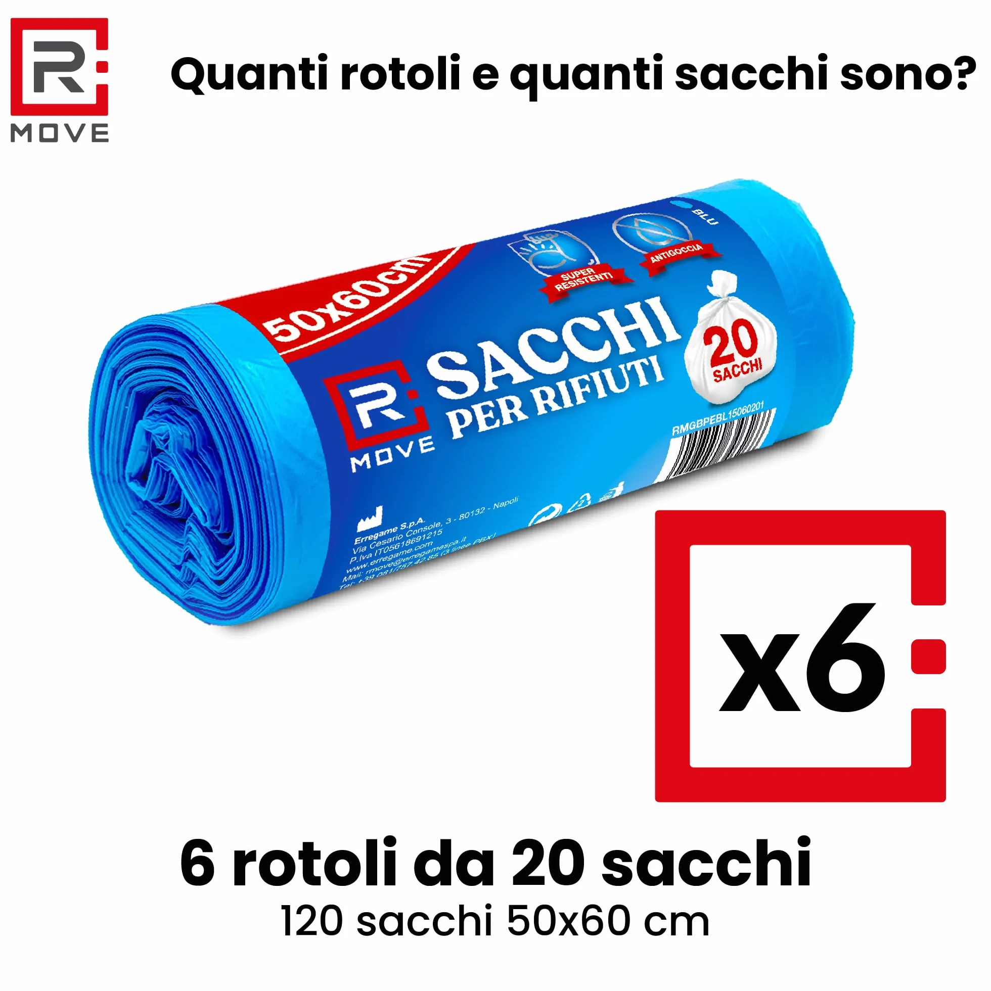 R MOVE 120 sacchetti spazzatura 50x60 cm 35 litri 6 rotoli