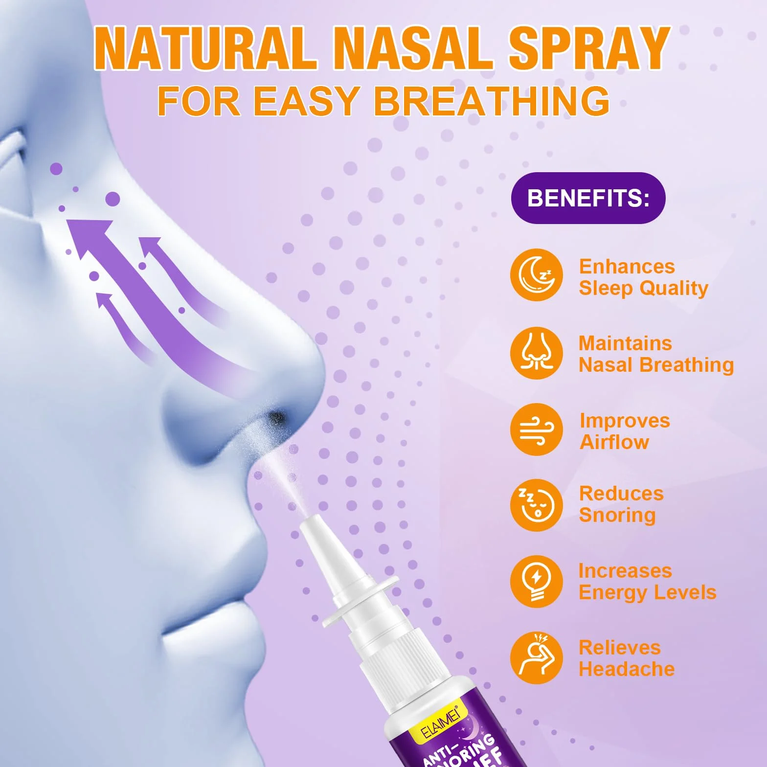 Spray Naturale Antirussamento 30Ml, Spray Nasale, Aiuto Per Il Russare, Migliora La Respirazione