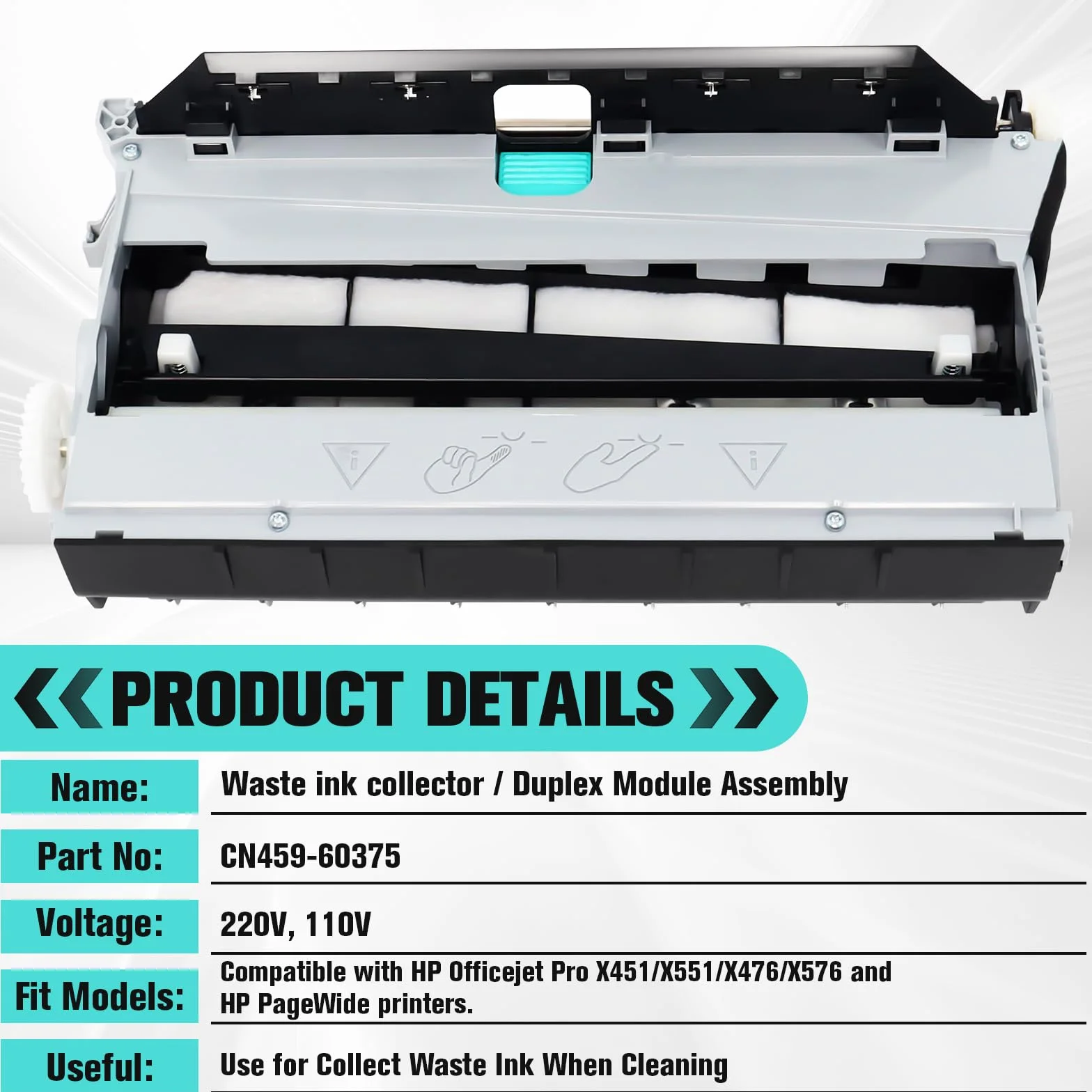 Modulo duplex per stampante HP PageWide Pro 477dw 477dn 577dw 577dz 552dw x476 377dw, scatola di manutenzione rifiuti di inchiostro, ricambio per HP973 HP974 HP975 CN459-60375 CN598-67004