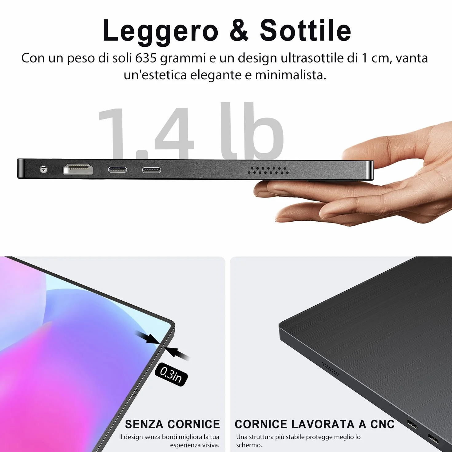 UPERFECT Monitor Portatile 15,6 Pollici FHD 1080P Schermo IPS Opaco con Standard HDMI Type-C, Compatibile con VESA, Secondo Display per Laptop/PC/Telefono/Switch/Xbo, con Copertura Intelligente