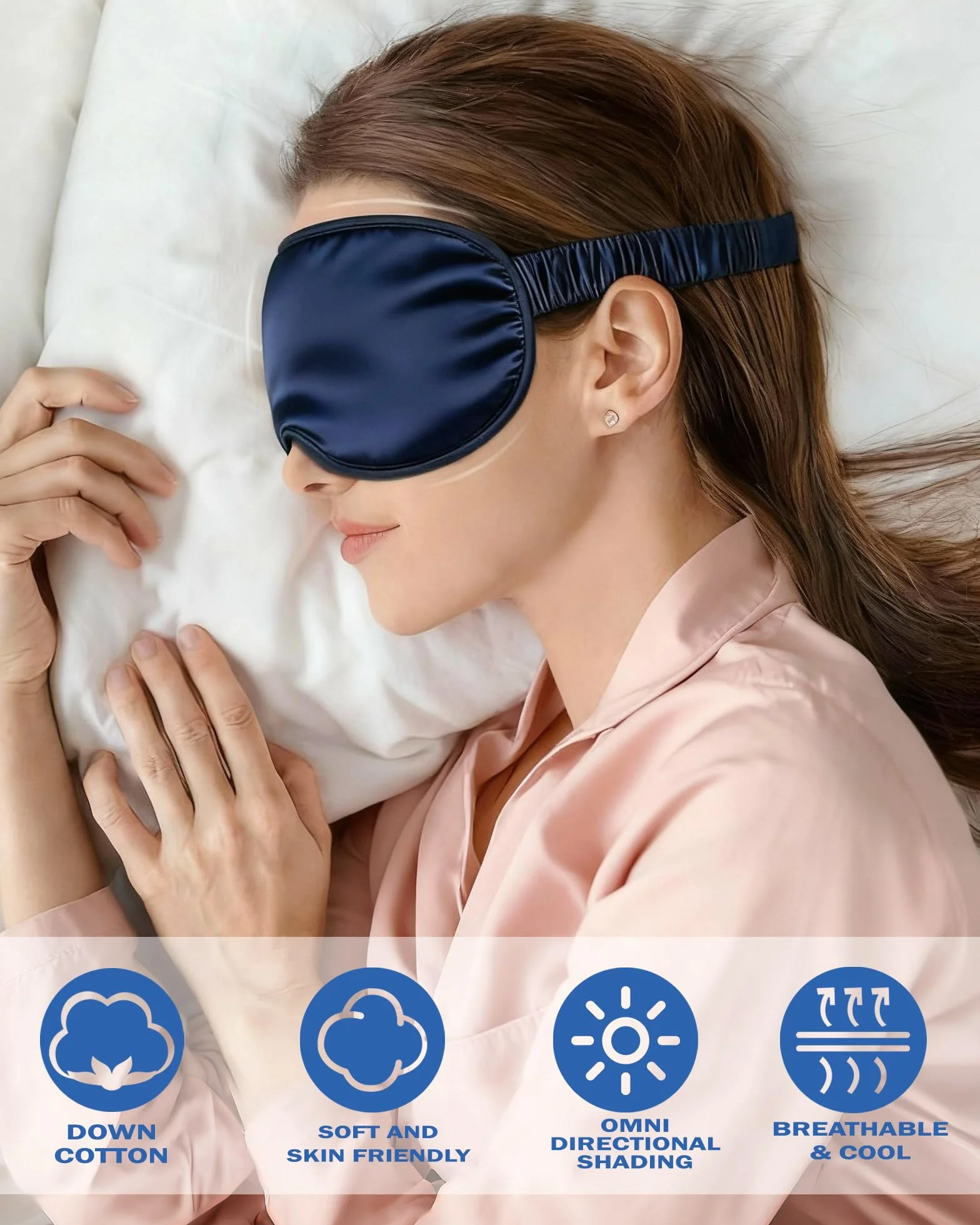 Mascherina per Dormire in Seta Morbida, 2 Pezzi, Nero e Blu Scuro