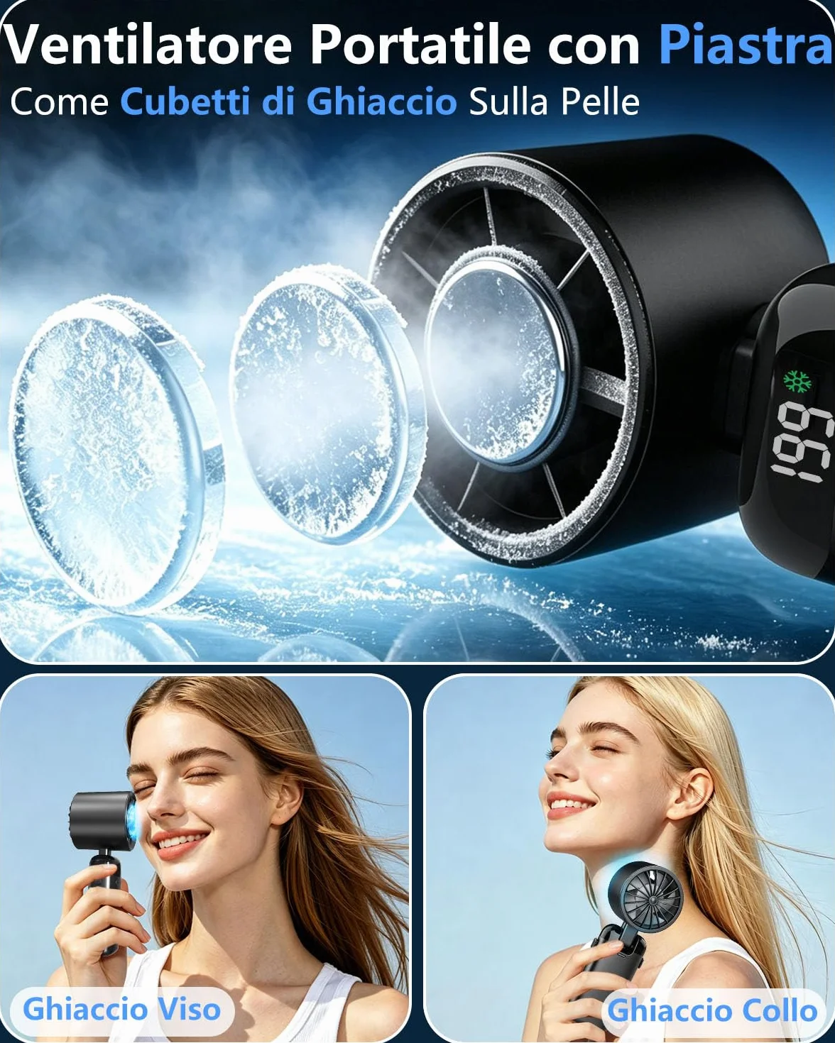 DDKJ Ventilatore Portatile Pieghevole con Piastra Rinfrescante, Ventilatore USB 4000mAh Turbo 1-199 Velocità, Autonomia 13 Ore, Display LED, Supporto Telefono per Cucina, Relax e Videochiamate a Casa