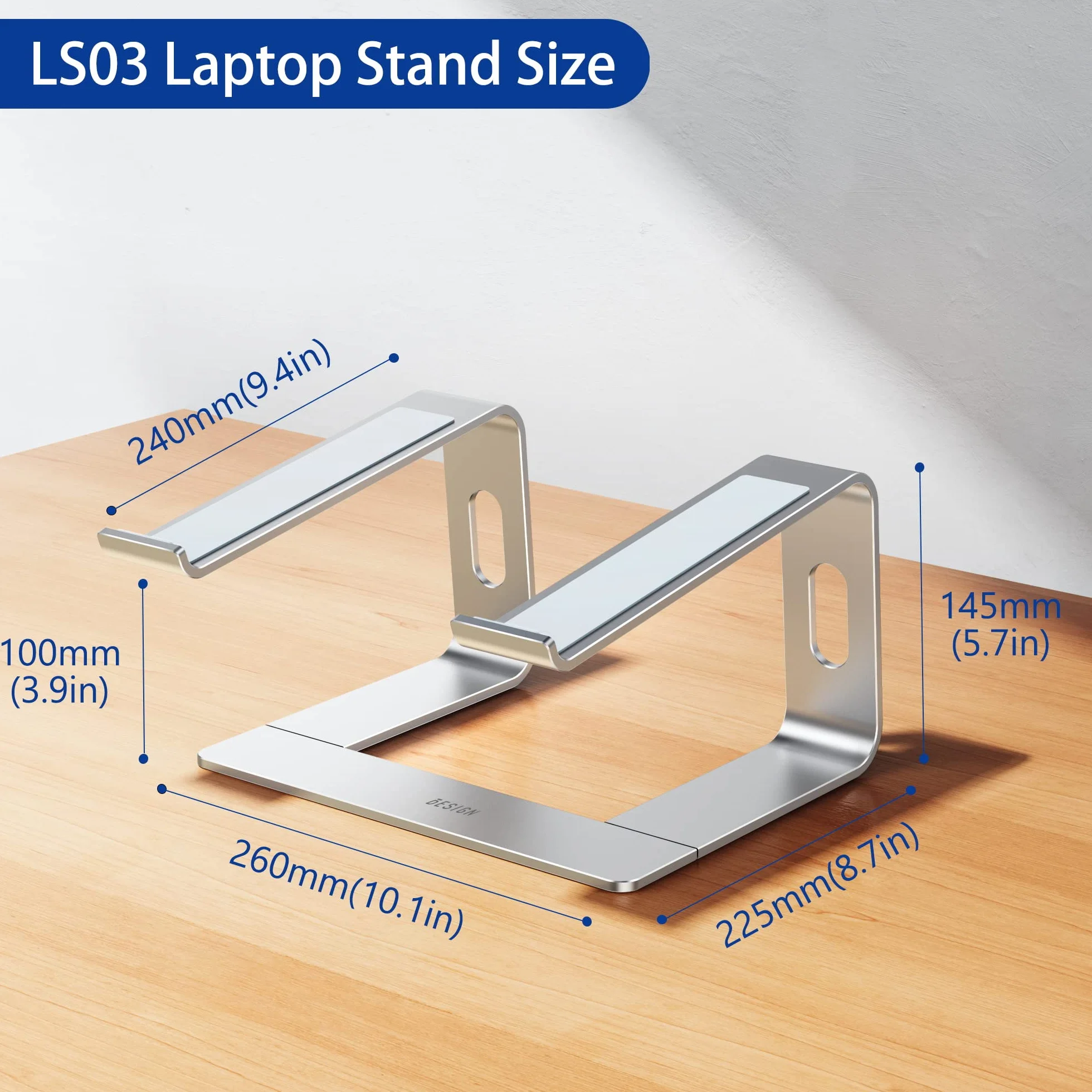 BESIGN LS03S Supporto PC Portatile, Supporto per Portatile Ergonomico in Alluminio, Supporto per Laptop Compatibile con Portatili da 10-15,6", Metallo Argento