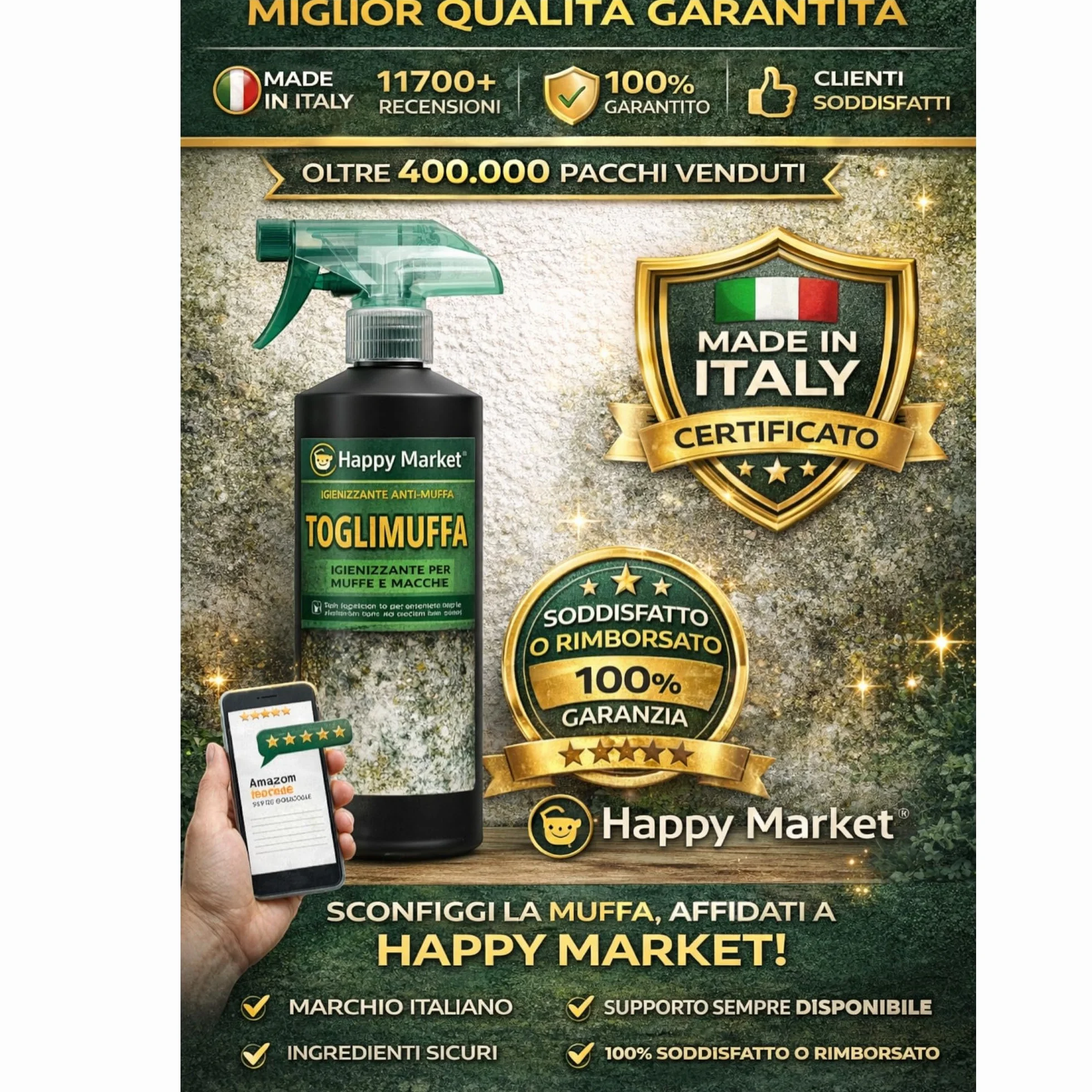 Antimuffa Spray 500ml con Resina Acrilica Consolidante – Trattamento Igienizzante per Pareti Interne